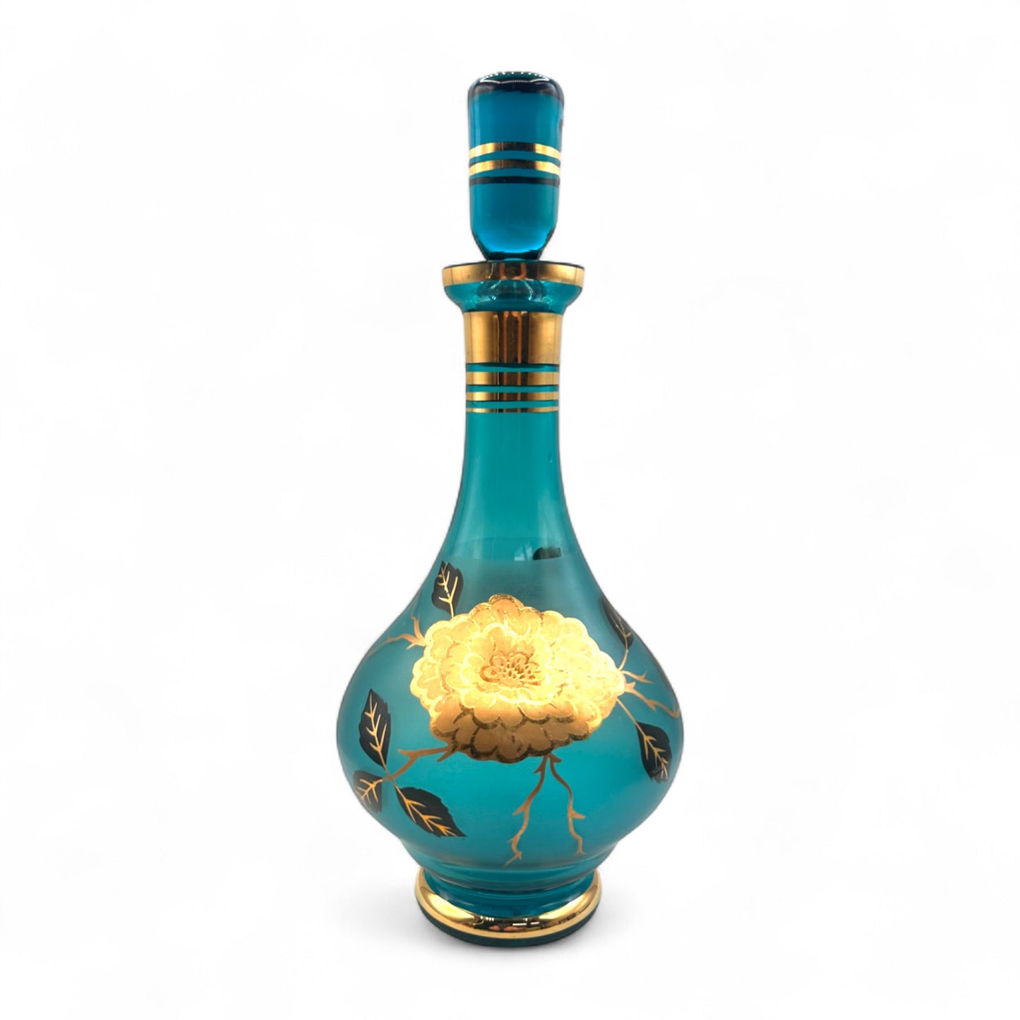 Vintage Blue Baccarat Style Decanter with Gold Filigree Design