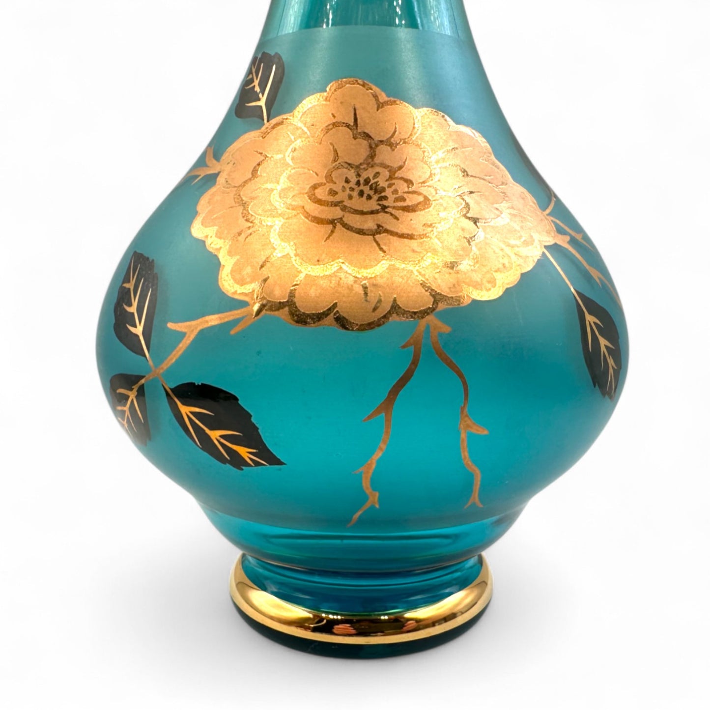 Vintage Blue Baccarat Style Decanter with Gold Filigree Design
