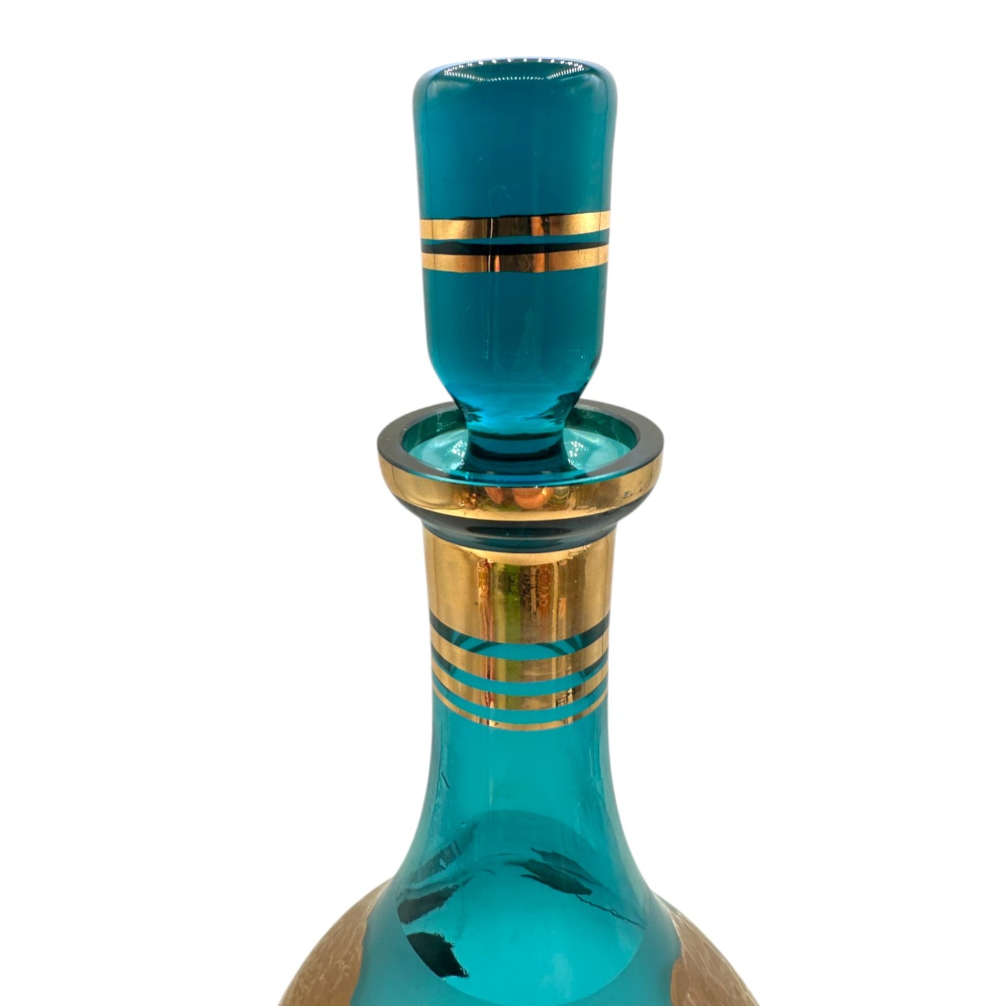 Vintage Blue Baccarat Style Decanter with Gold Filigree Design