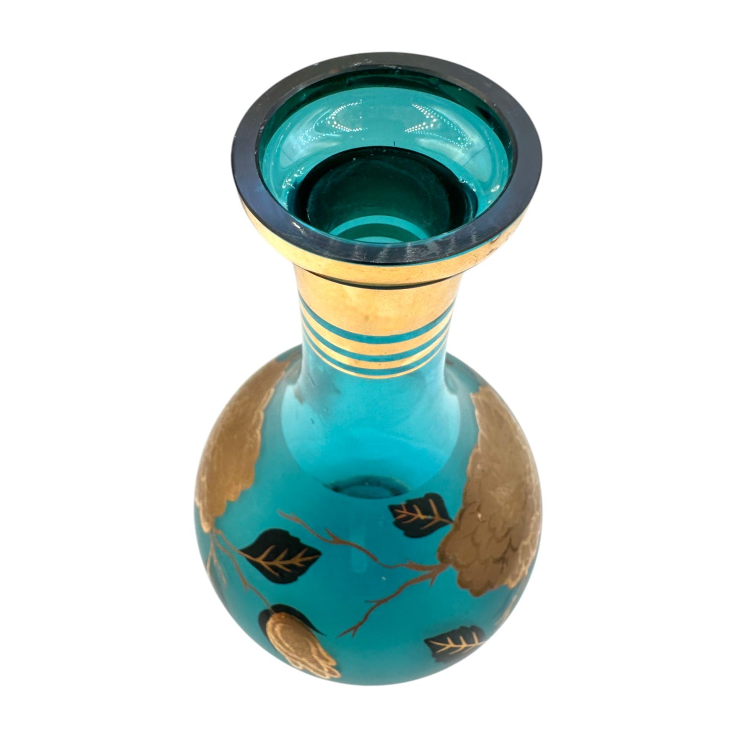 Vintage Blue Baccarat Style Decanter with Gold Filigree Design
