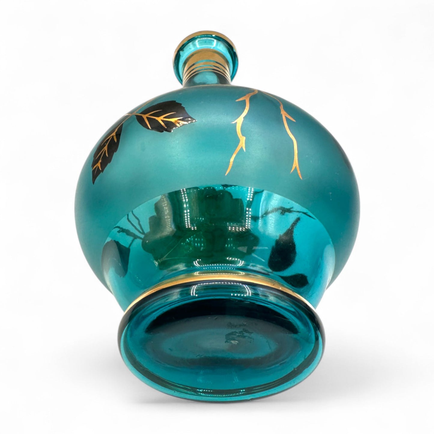 Vintage Blue Baccarat Style Decanter with Gold Filigree Design