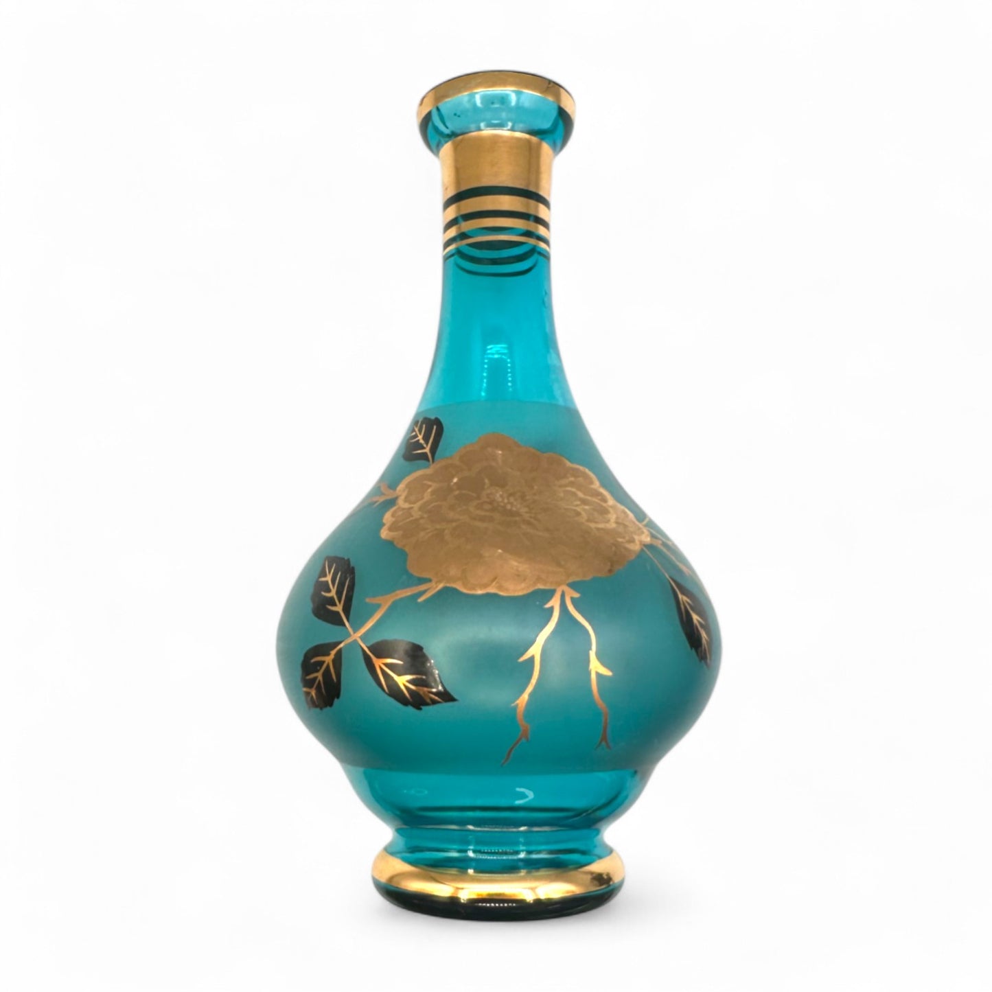 Vintage Blue Baccarat Style Decanter with Gold Filigree Design