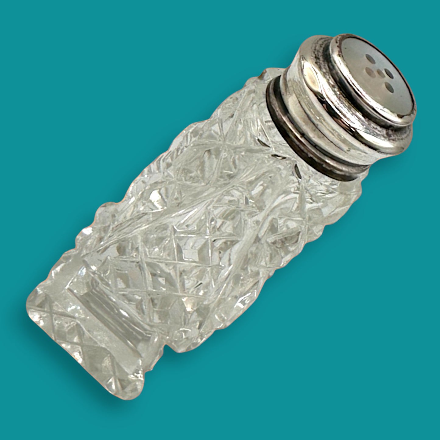 Crystal and Sterling Silver Cut Glass Salt and Pepper Shaker Set - Stamped 925 Sterling