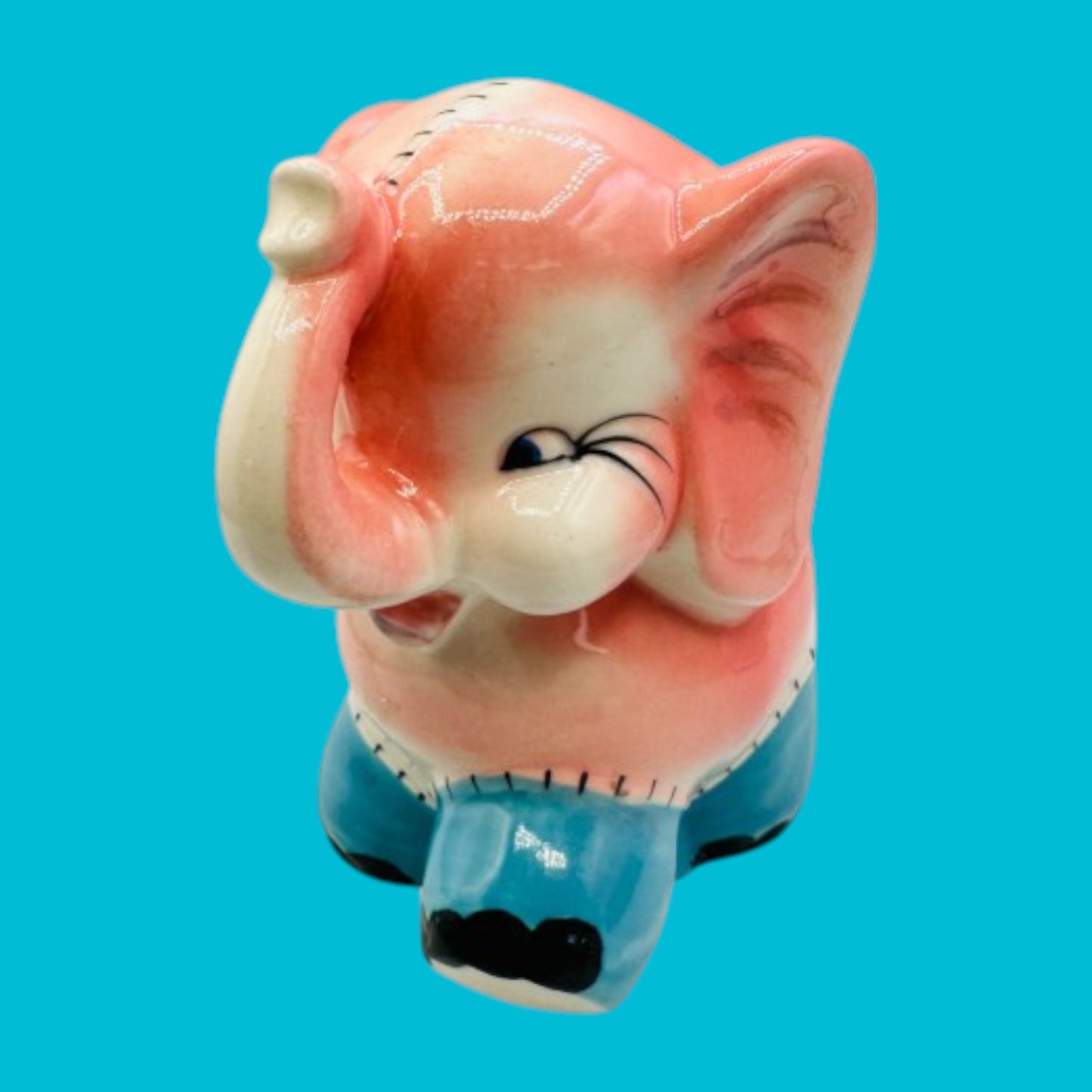 Vintage Circus Elephant Planter Pink Blue White MCM Kitsch Japan