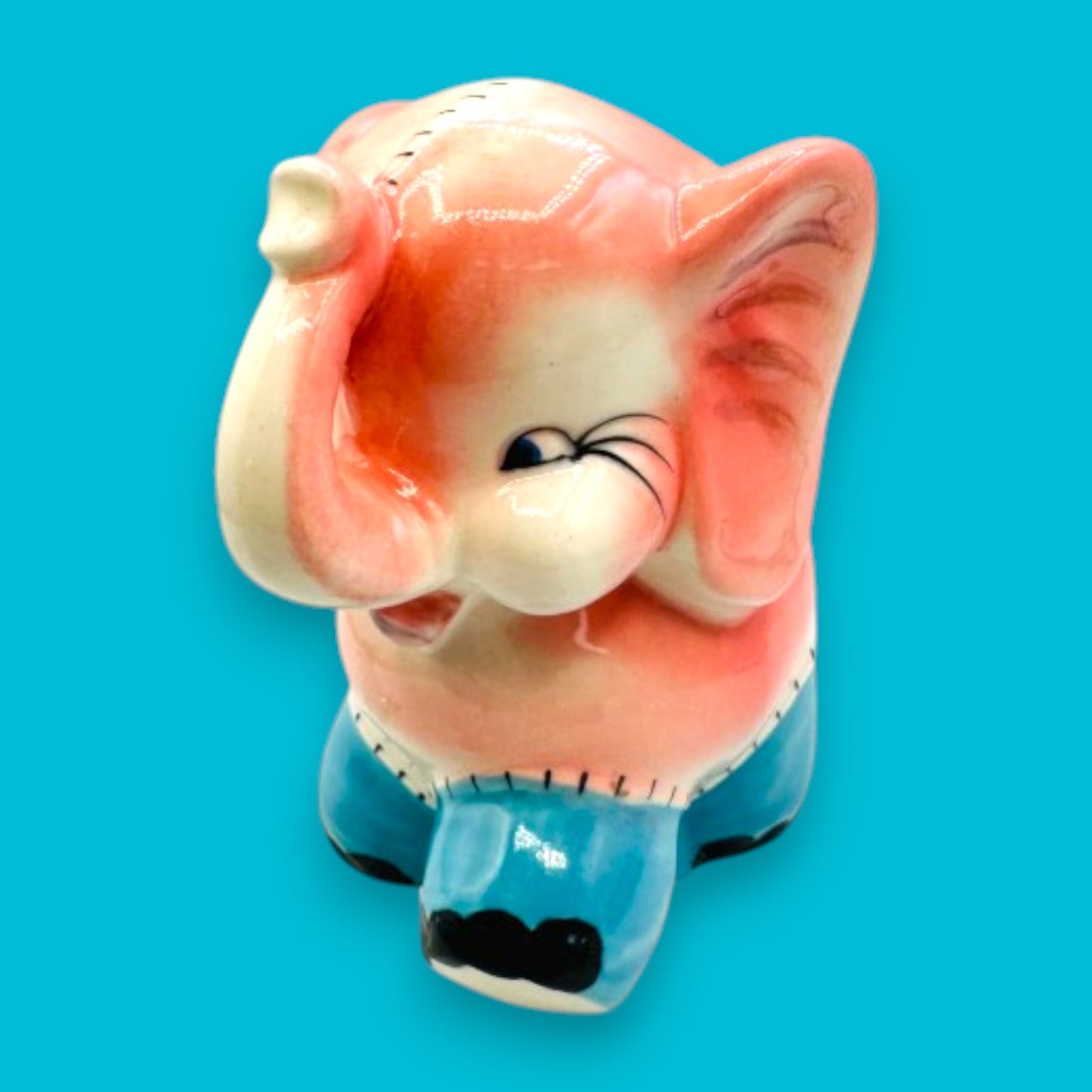 Vintage Circus Elephant Planter Pink Blue White MCM Kitsch Japan