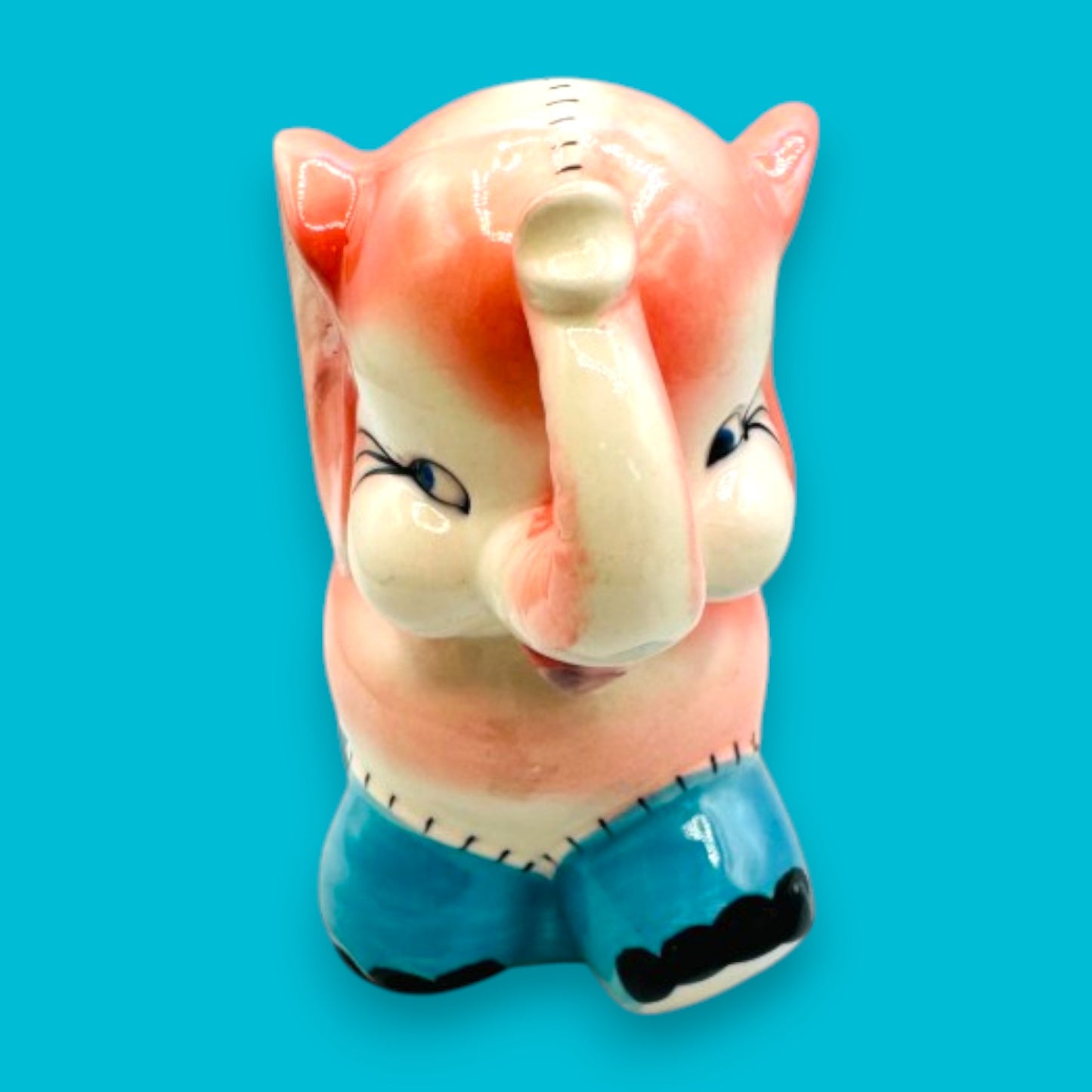 Vintage Circus Elephant Planter Pink Blue White MCM Kitsch Japan