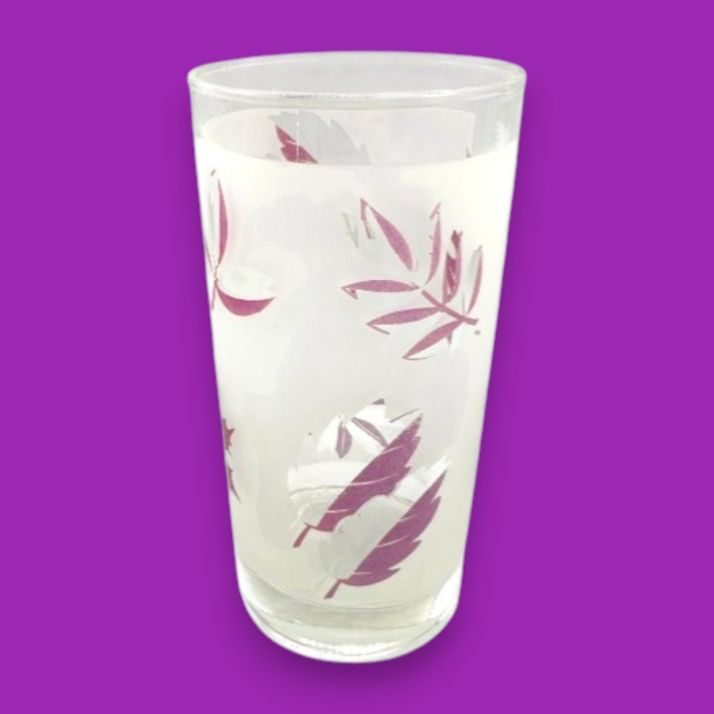 Libbey Purple Leaf Frosted Glass Tumblers Set of 3 Vintage Highball Glasses