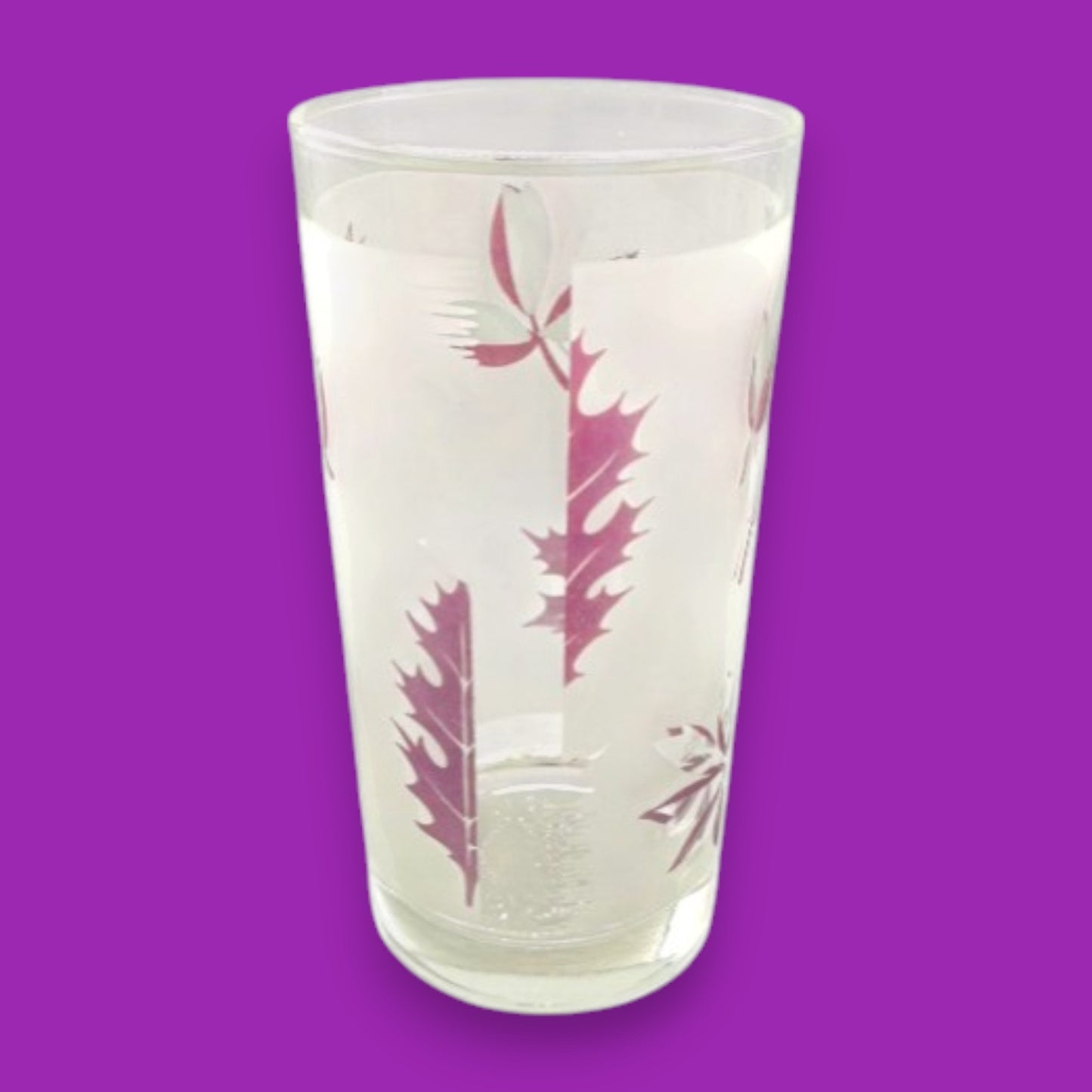 Libbey Purple Leaf Frosted Glass Tumblers Set of 3 Vintage Highball Glasses