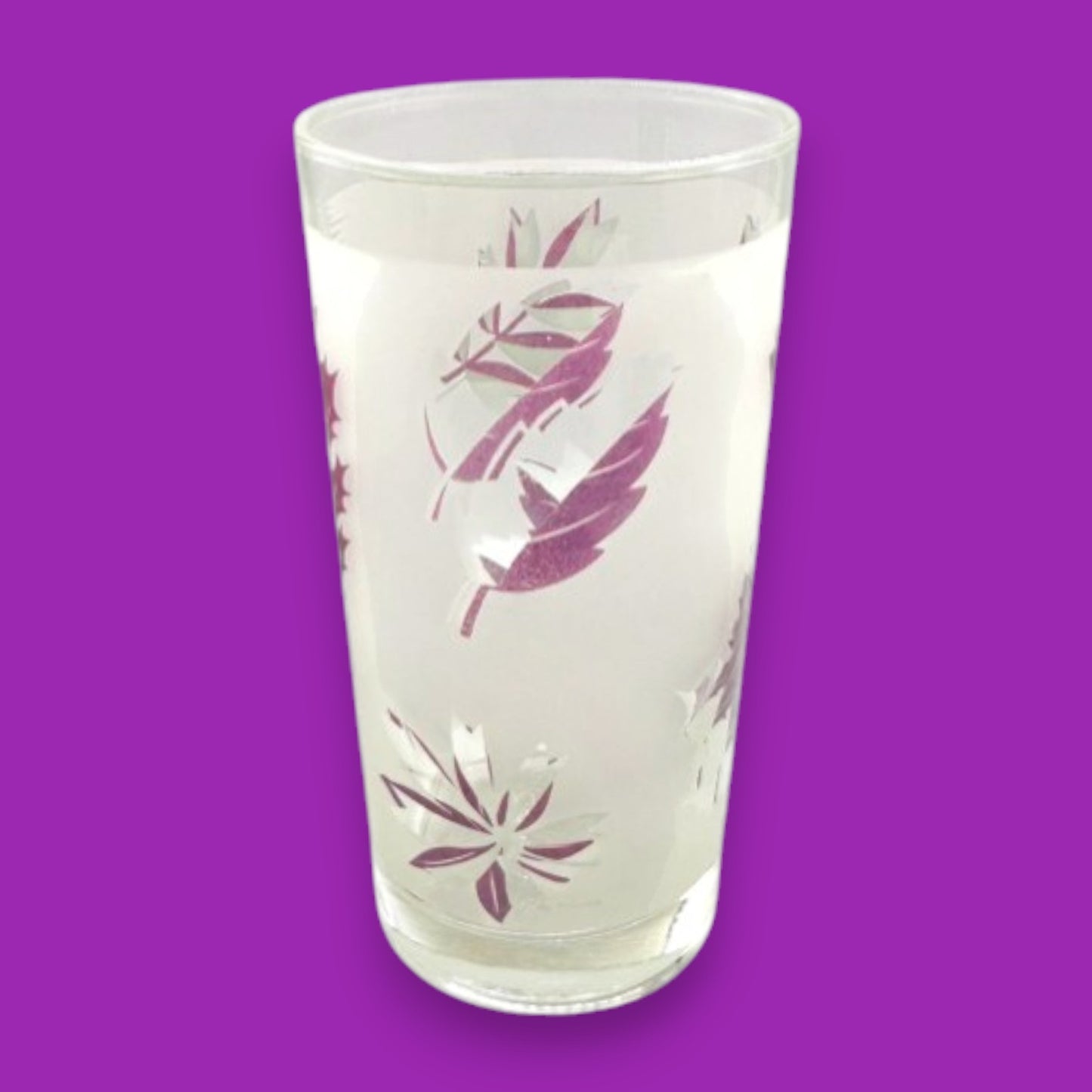 Libbey Purple Leaf Frosted Glass Tumblers Set of 3 Vintage Highball Glasses