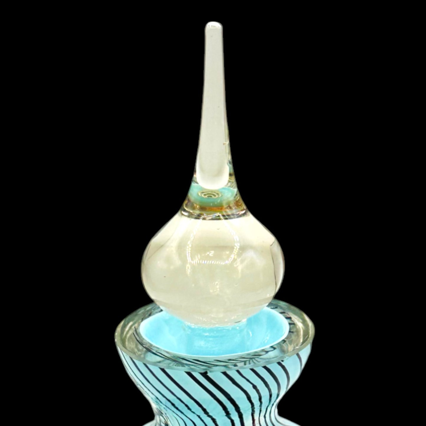 Vintage Art Glass Perfume Bottle Blue Black Swirl with Ornate Stopper
