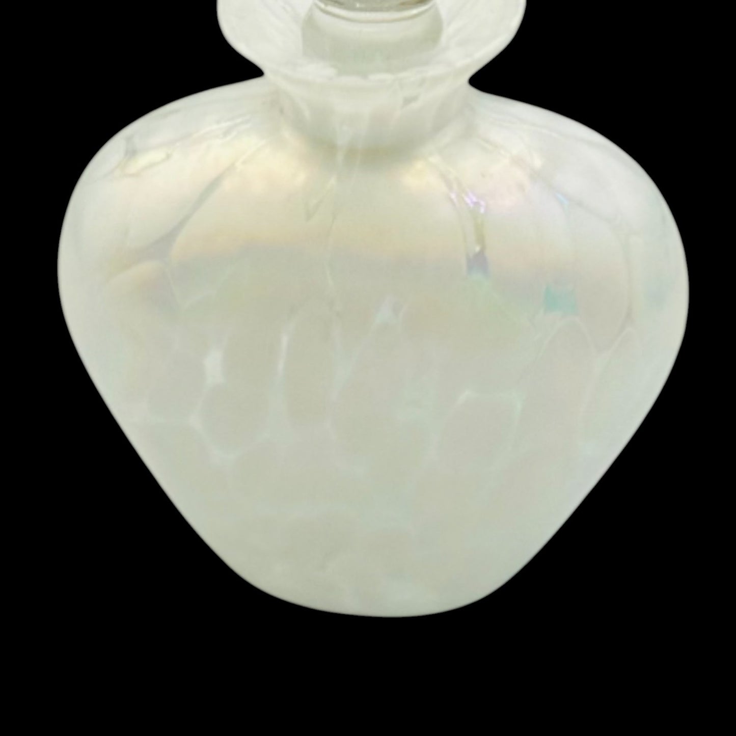 Vintage White Iridescent Perfume Bottle Art Deco Ornate Stopper Art Glass