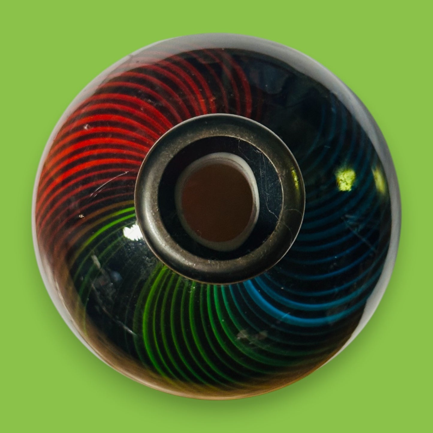 Vintage Murano Glass Vase – Black with Colorful Swirl Design