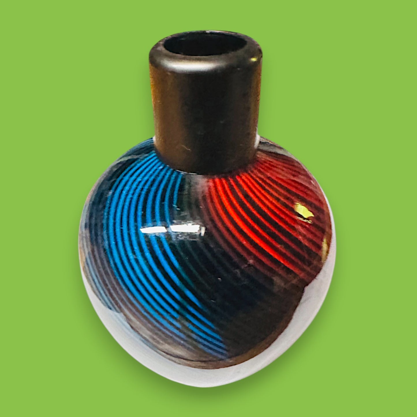 Vintage Murano Glass Vase – Black with Colorful Swirl Design