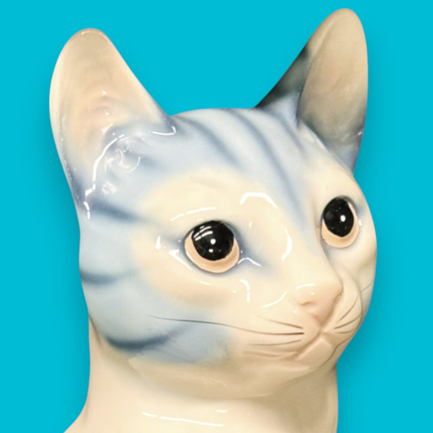 Vintage Royal Orleans Blue White Striped Tabby Cat Statue Ceramic Figurine