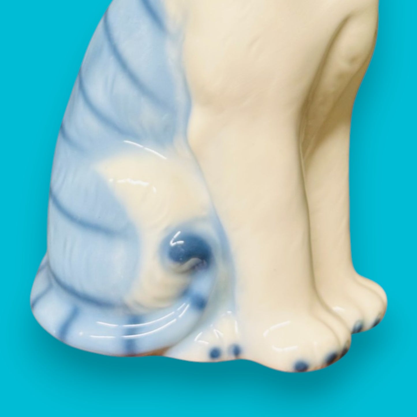 Vintage Royal Orleans Blue White Striped Tabby Cat Statue Ceramic Figurine