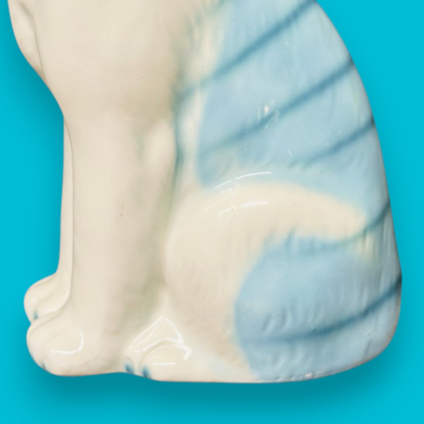 Vintage Royal Orleans Blue White Striped Tabby Cat Statue Ceramic Figurine