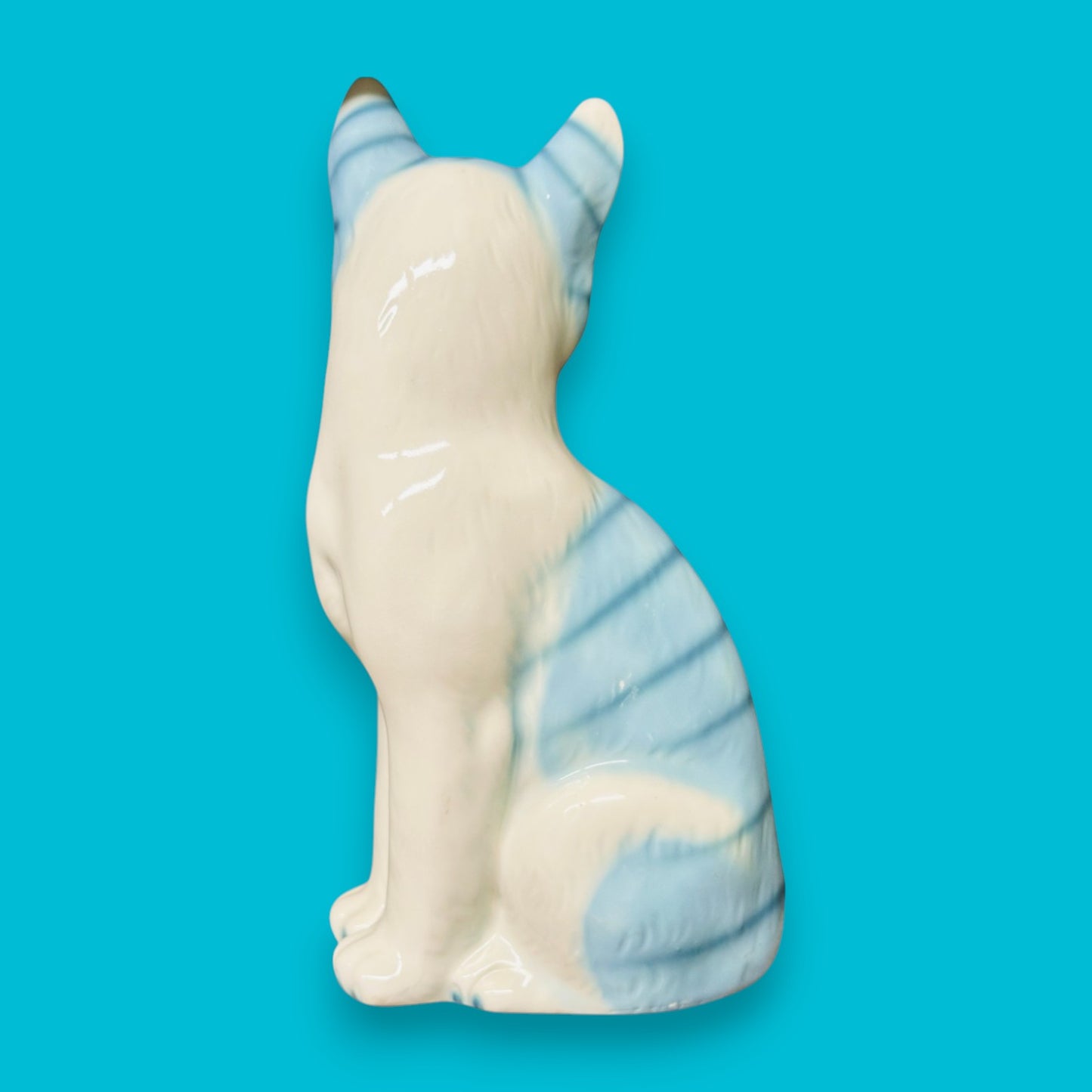 Vintage Royal Orleans Blue White Striped Tabby Cat Statue Ceramic Figurine