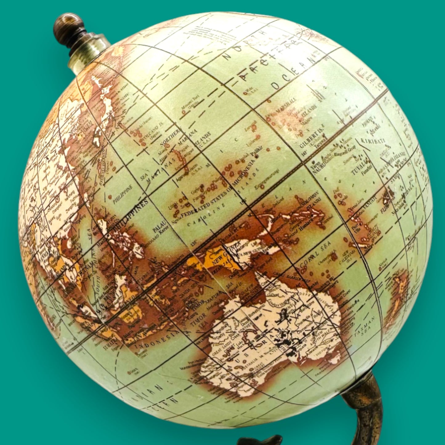 Vintage Style Globe White Marble Base Sepia Aged Look Collectible
