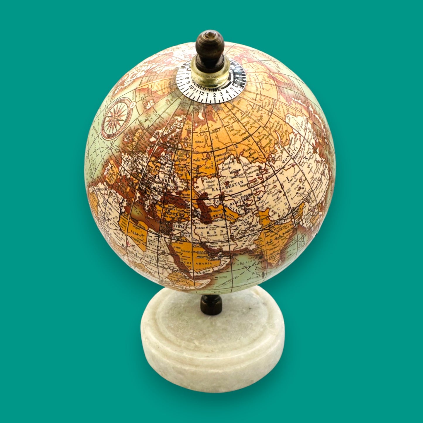 Vintage Style Globe White Marble Base Sepia Aged Look Collectible
