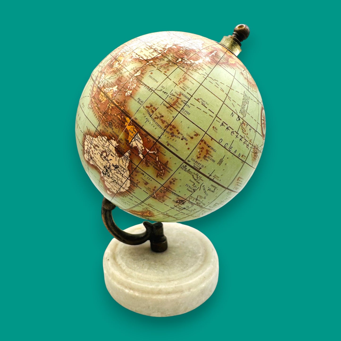 Vintage Style Globe White Marble Base Sepia Aged Look Collectible