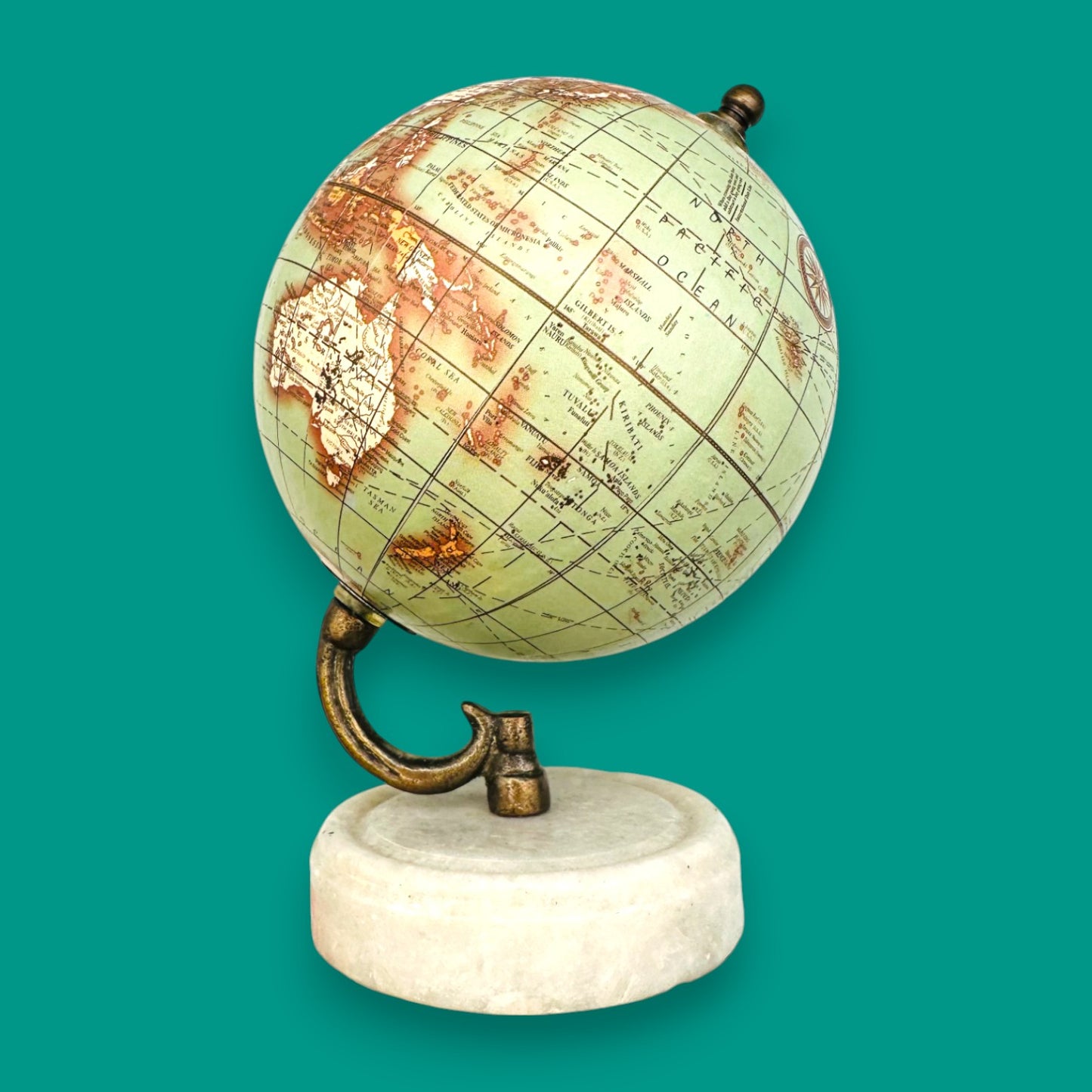 Vintage Style Globe White Marble Base Sepia Aged Look Collectible