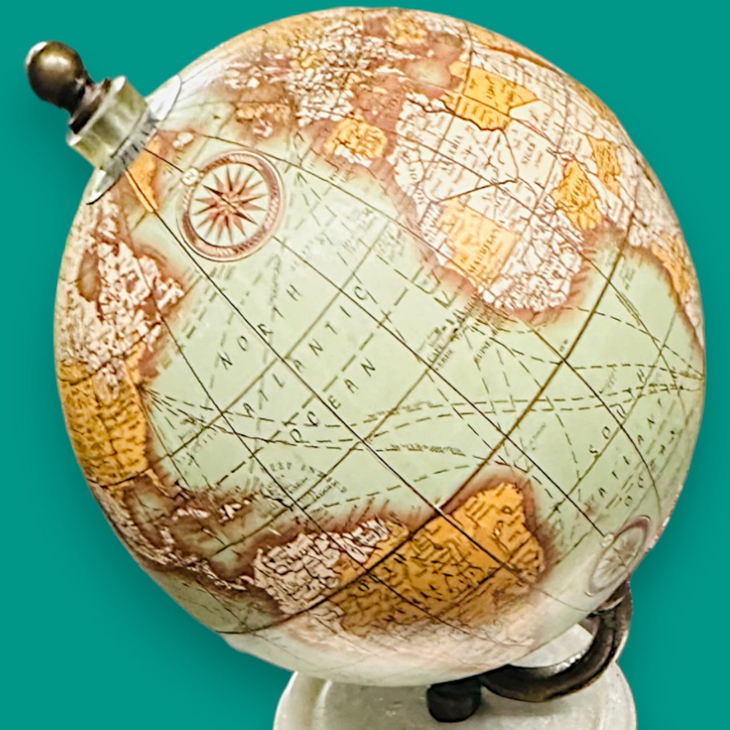 Vintage Style Globe White Marble Base Sepia Aged Look Collectible