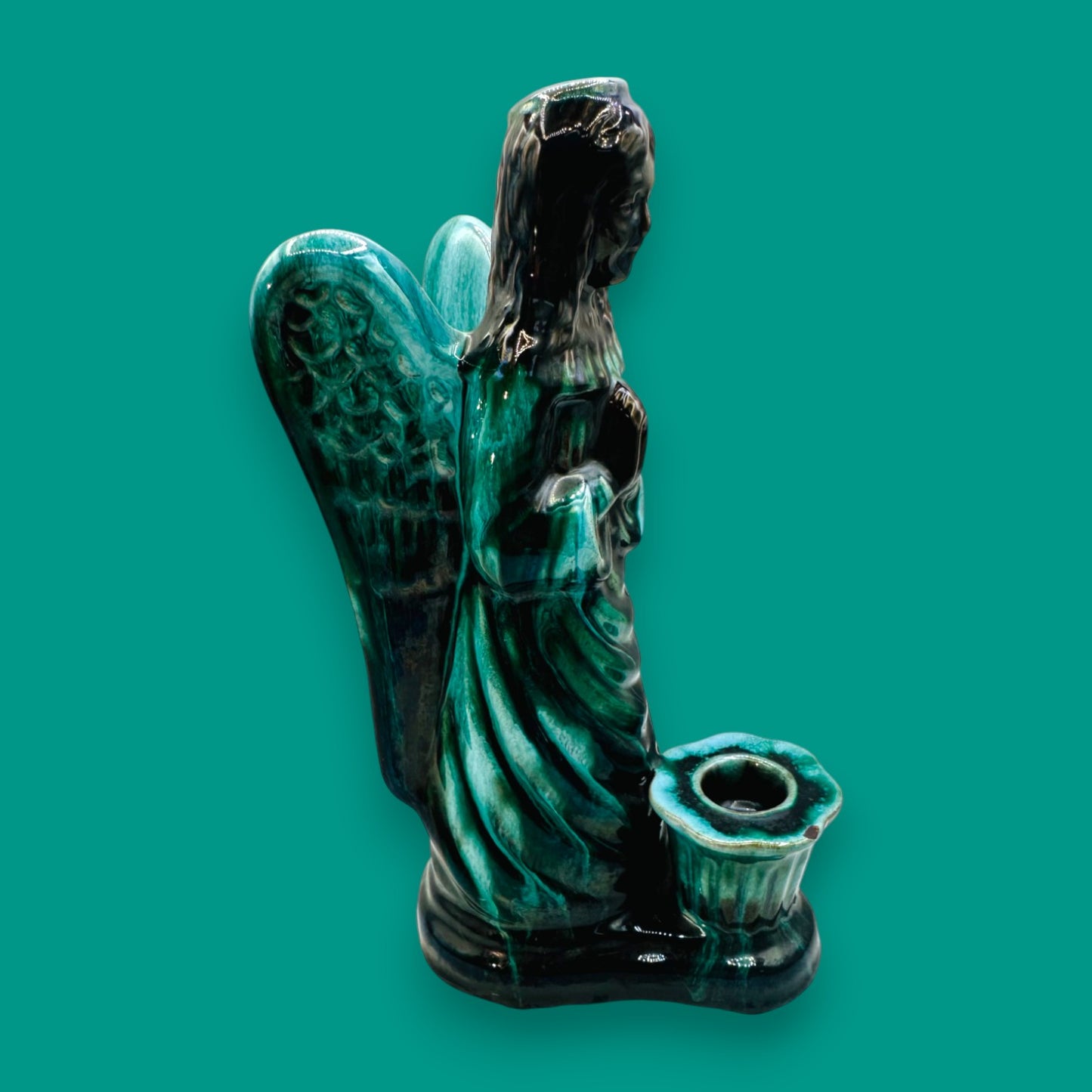 Blue Mountain Pottery Angel Candle Holder Vintage Canadian Drip Glaze