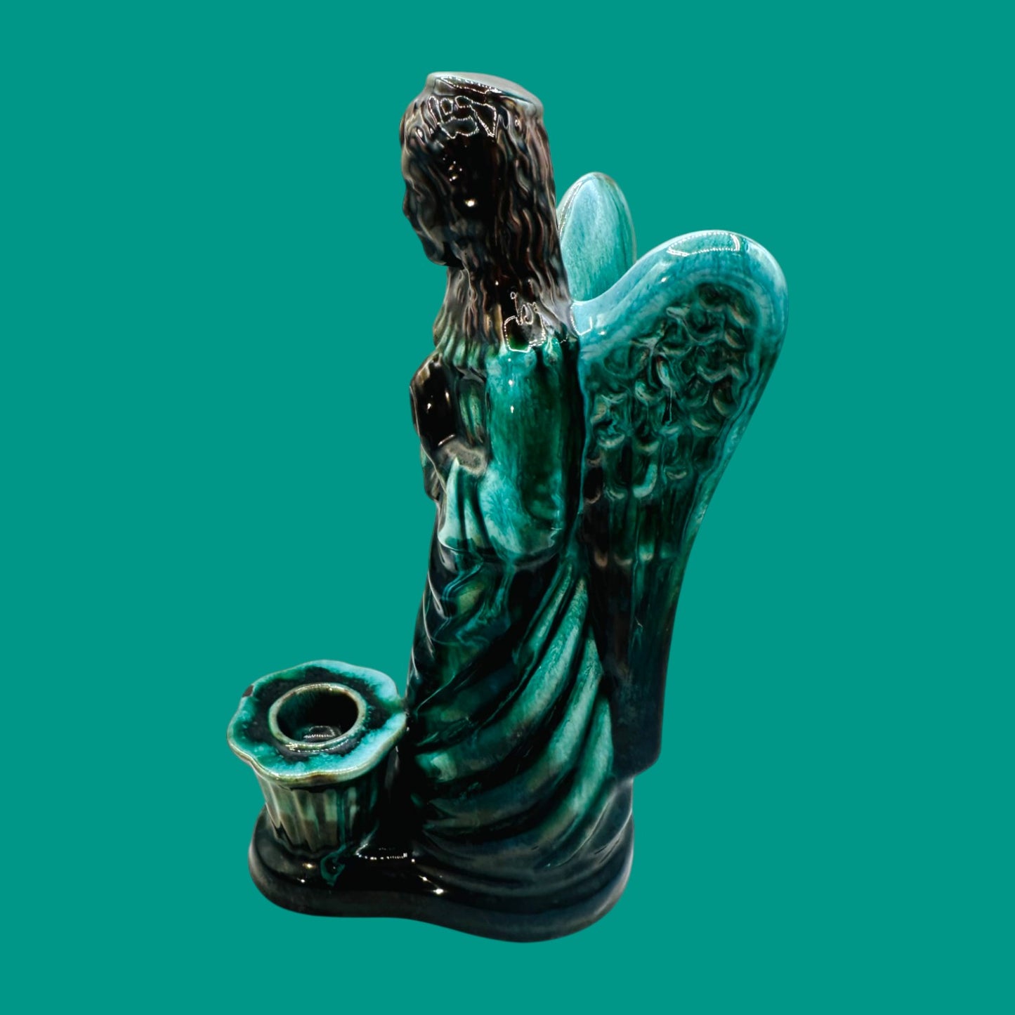 Blue Mountain Pottery Angel Candle Holder Vintage Canadian Drip Glaze