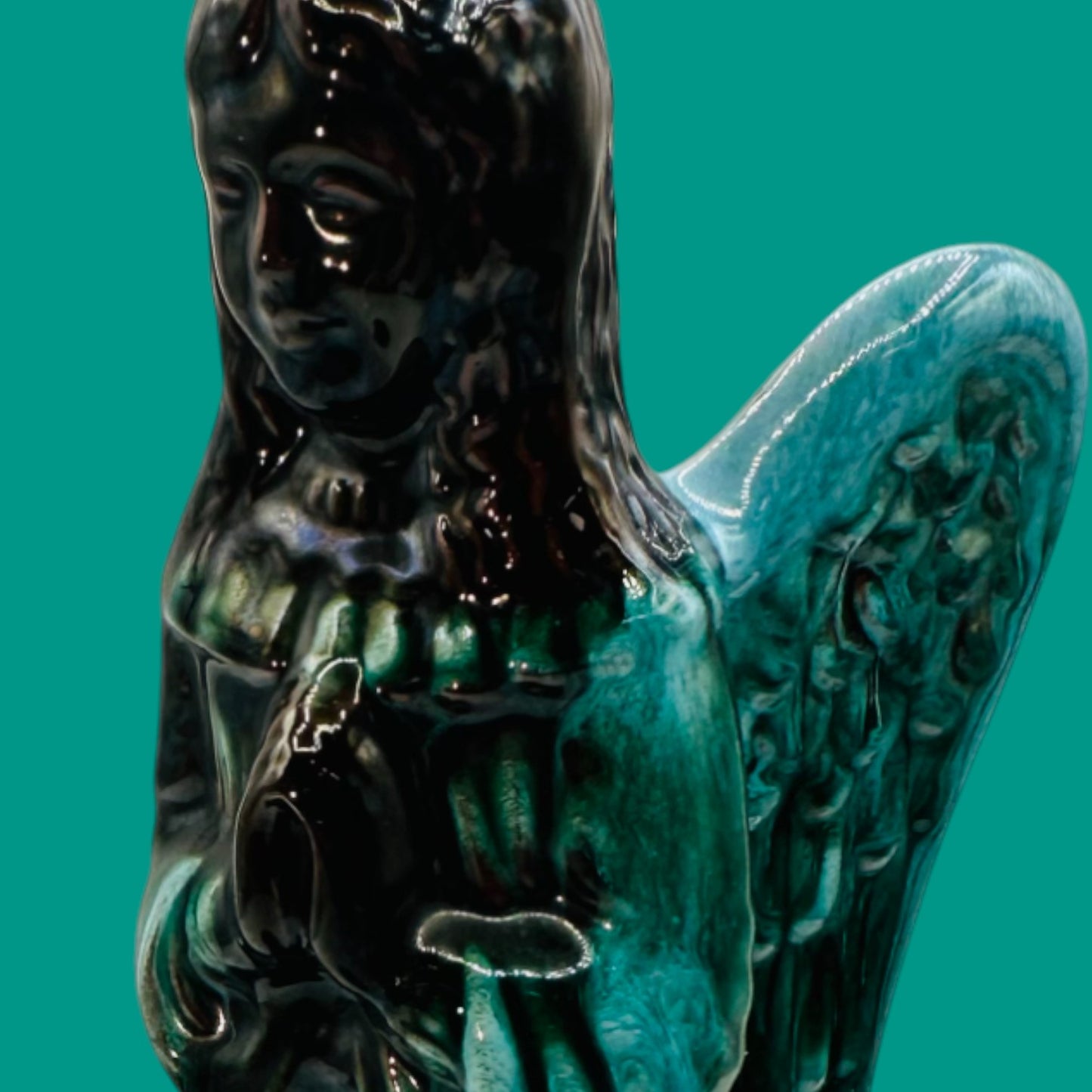Blue Mountain Pottery Angel Candle Holder Vintage Canadian Drip Glaze