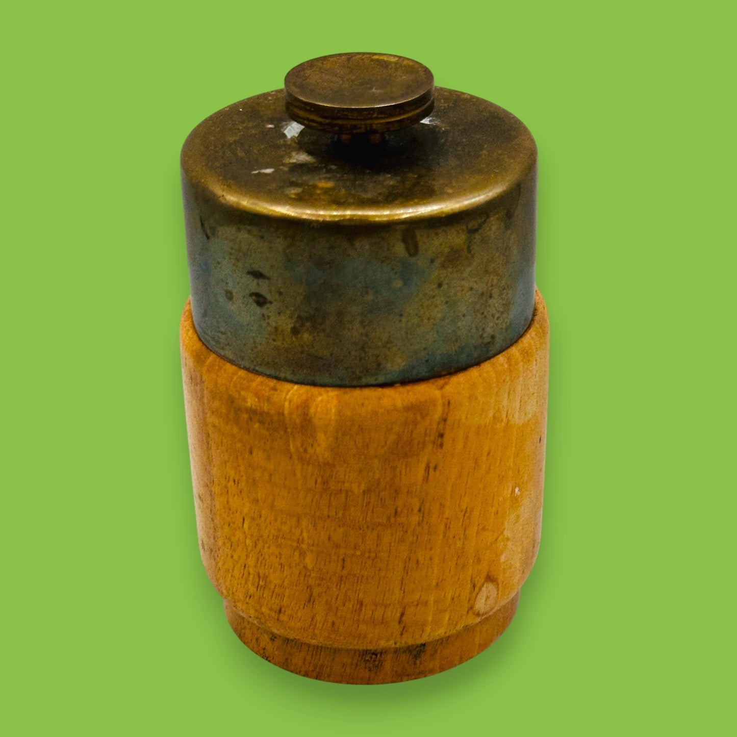 Vintage Wooden Jar with Brass Lid – Machined Detailing