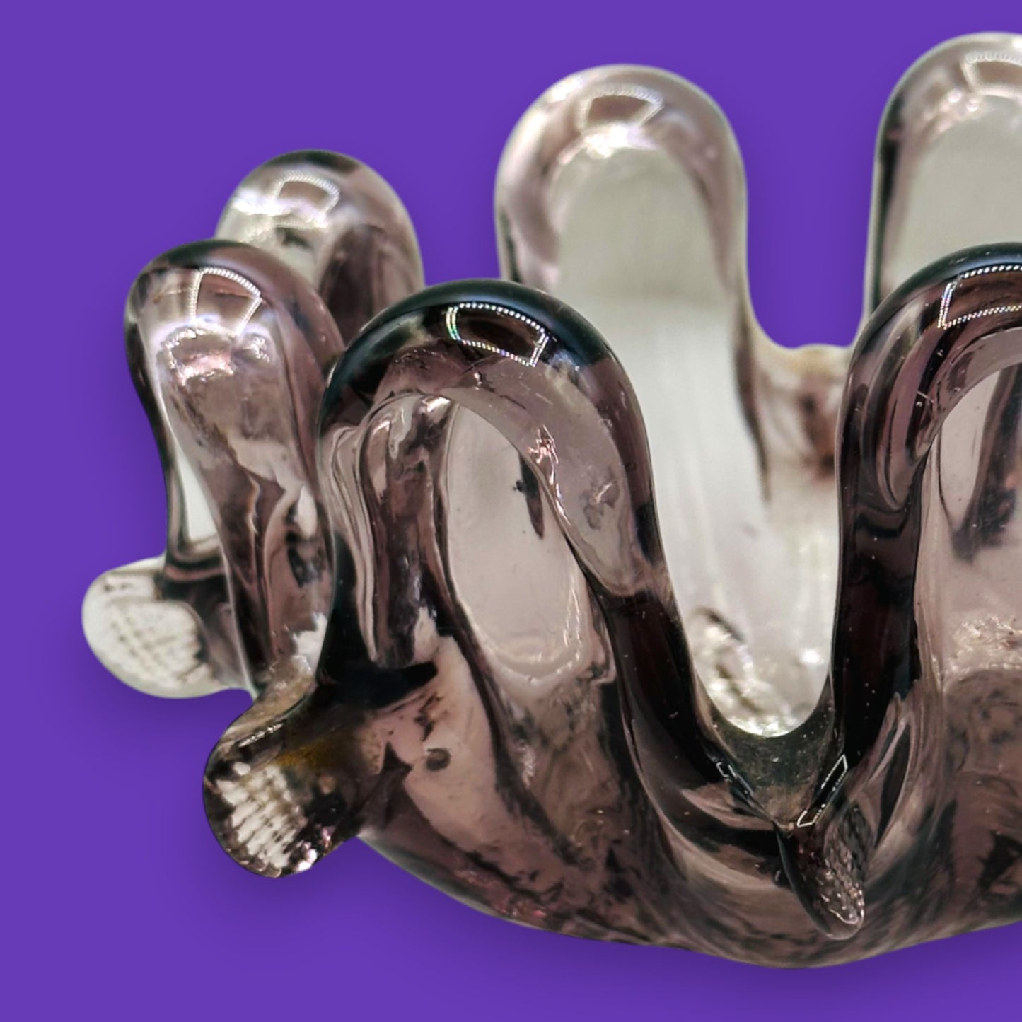 Vintage Murano Purple Finger Bowl Amethyst Art Glass Italy