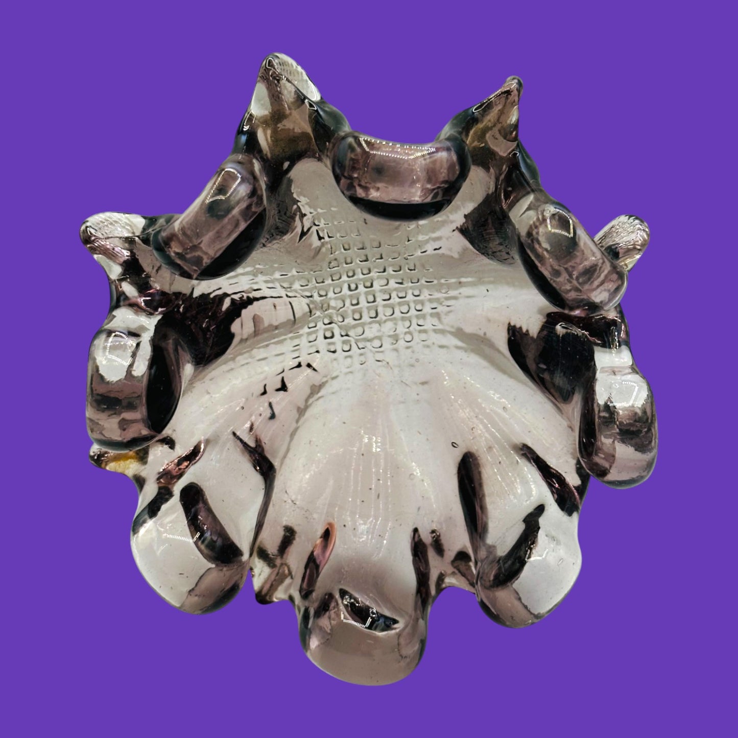 Vintage Murano Purple Finger Bowl Amethyst Art Glass Italy