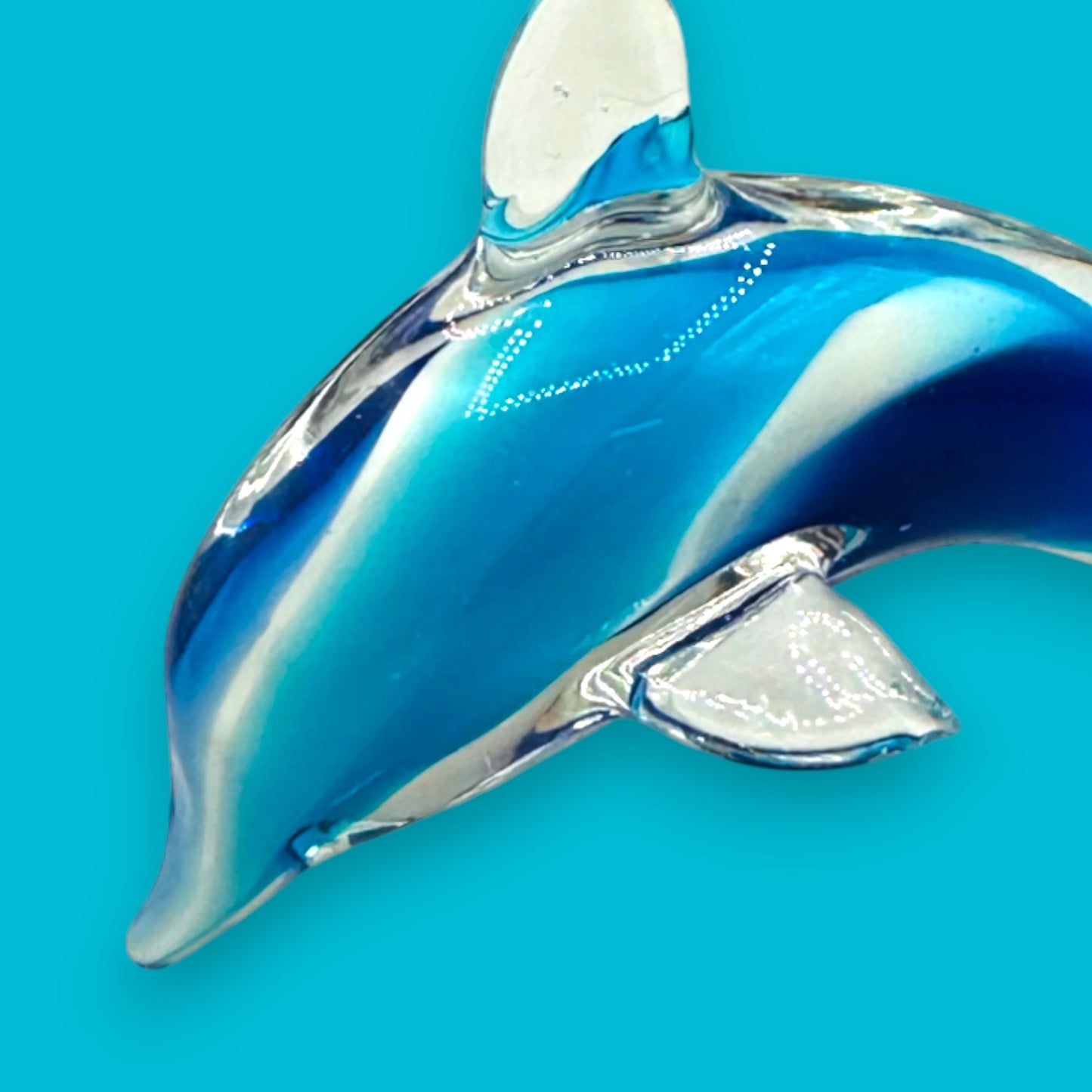 Vintage Handblown Blue Glass Dolphin Figurine