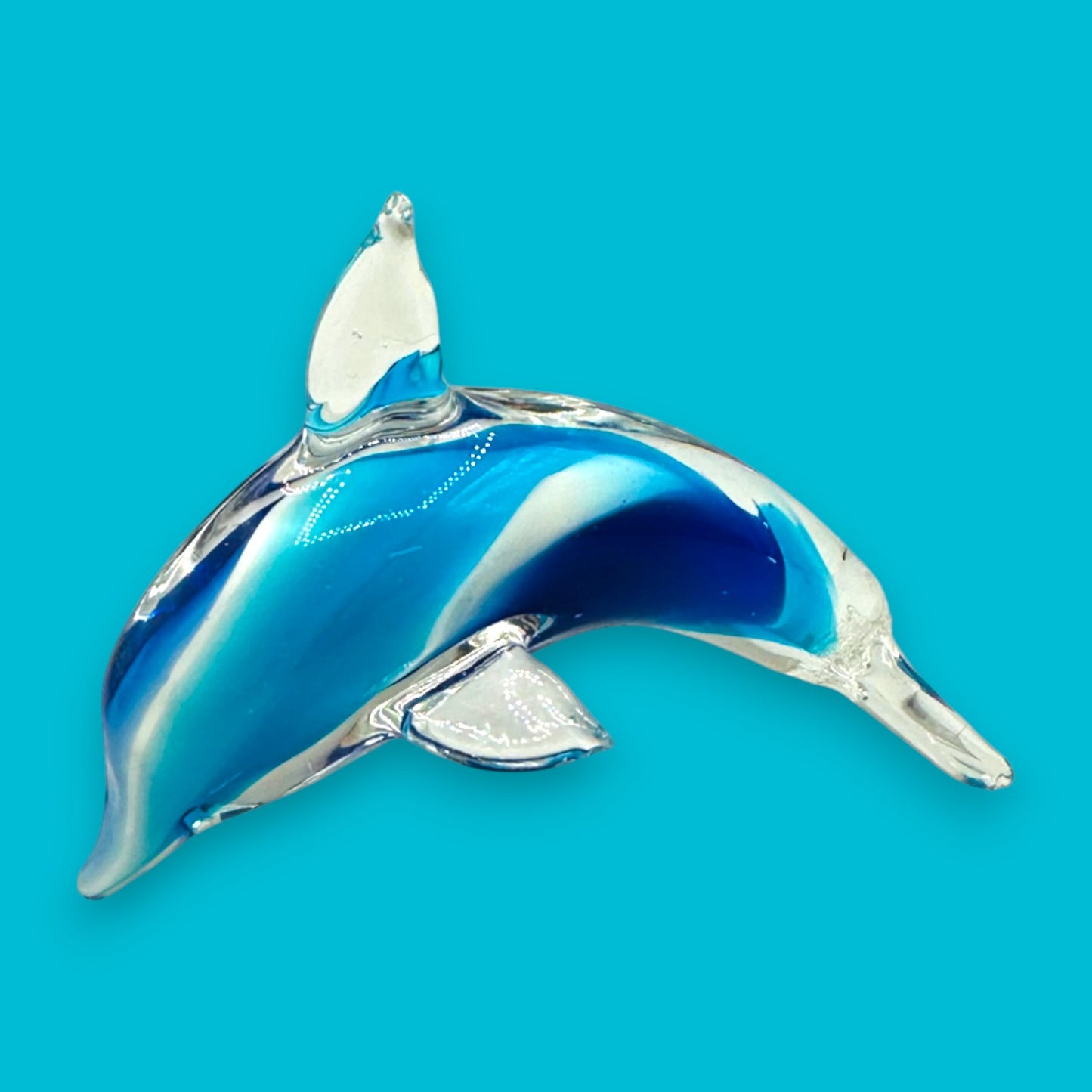 Vintage Handblown Blue Glass Dolphin Figurine