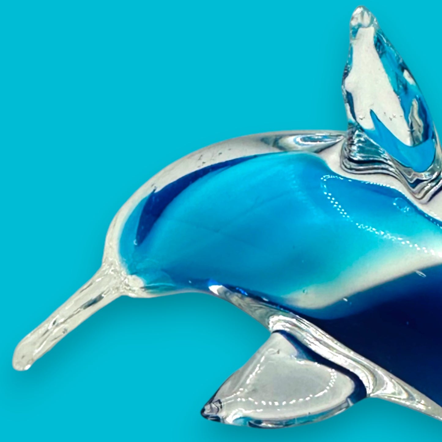 Vintage Handblown Blue Glass Dolphin Figurine