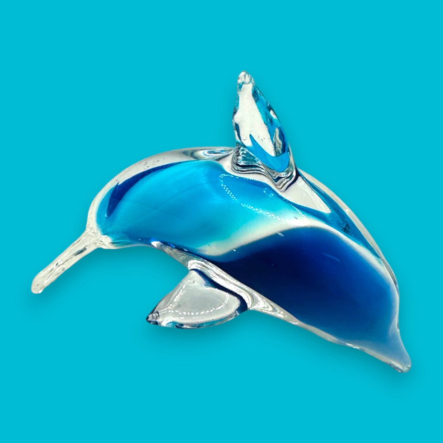 Vintage Handblown Blue Glass Dolphin Figurine