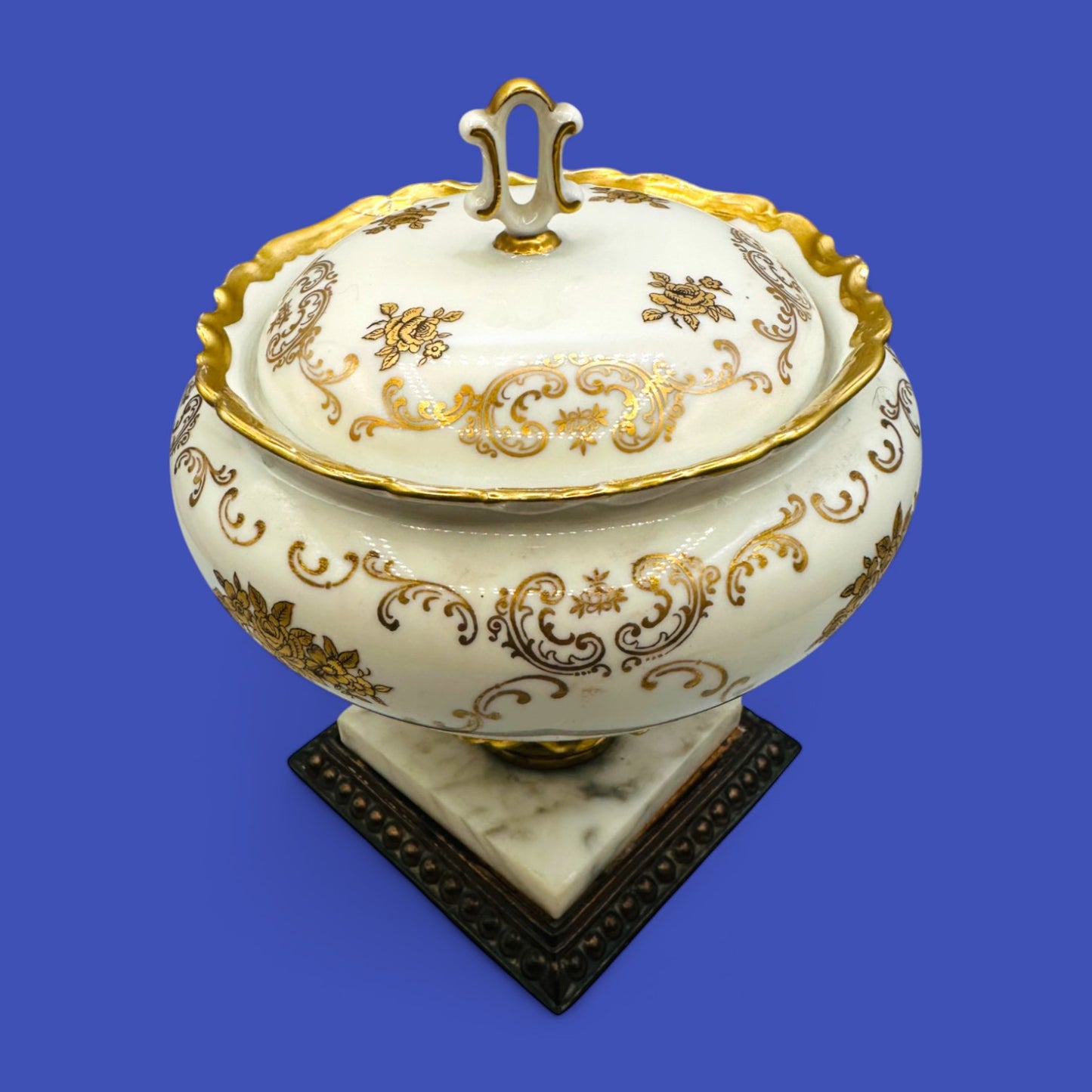 Hollywood Regency Reichenbach Porcelain Candy Dish with Marble Base