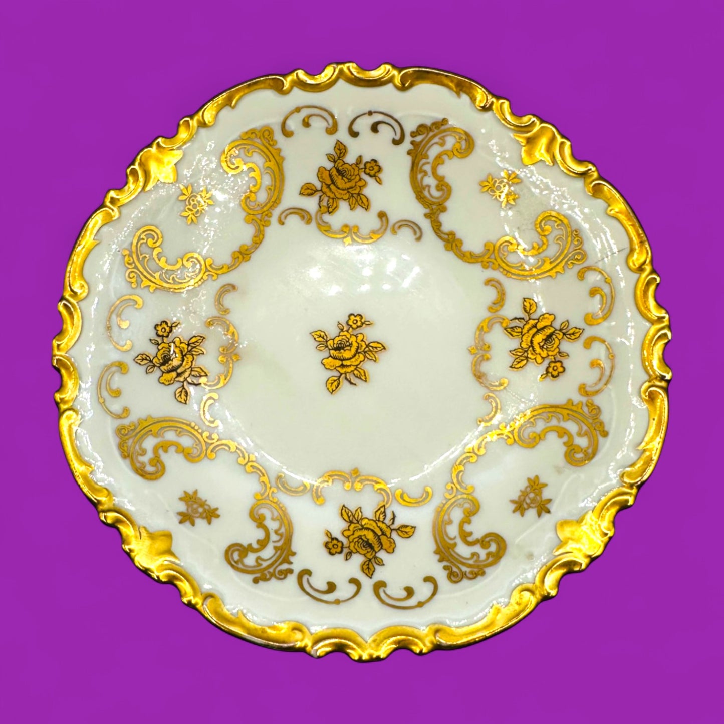 Vintage Porcelain Dish with Gold Trim – Hollywood Regency Style - MCM