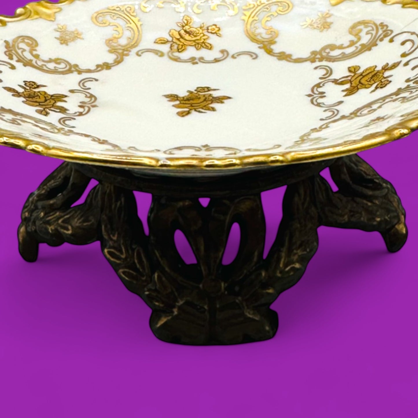 Vintage Porcelain Dish with Gold Trim – Hollywood Regency Style - MCM