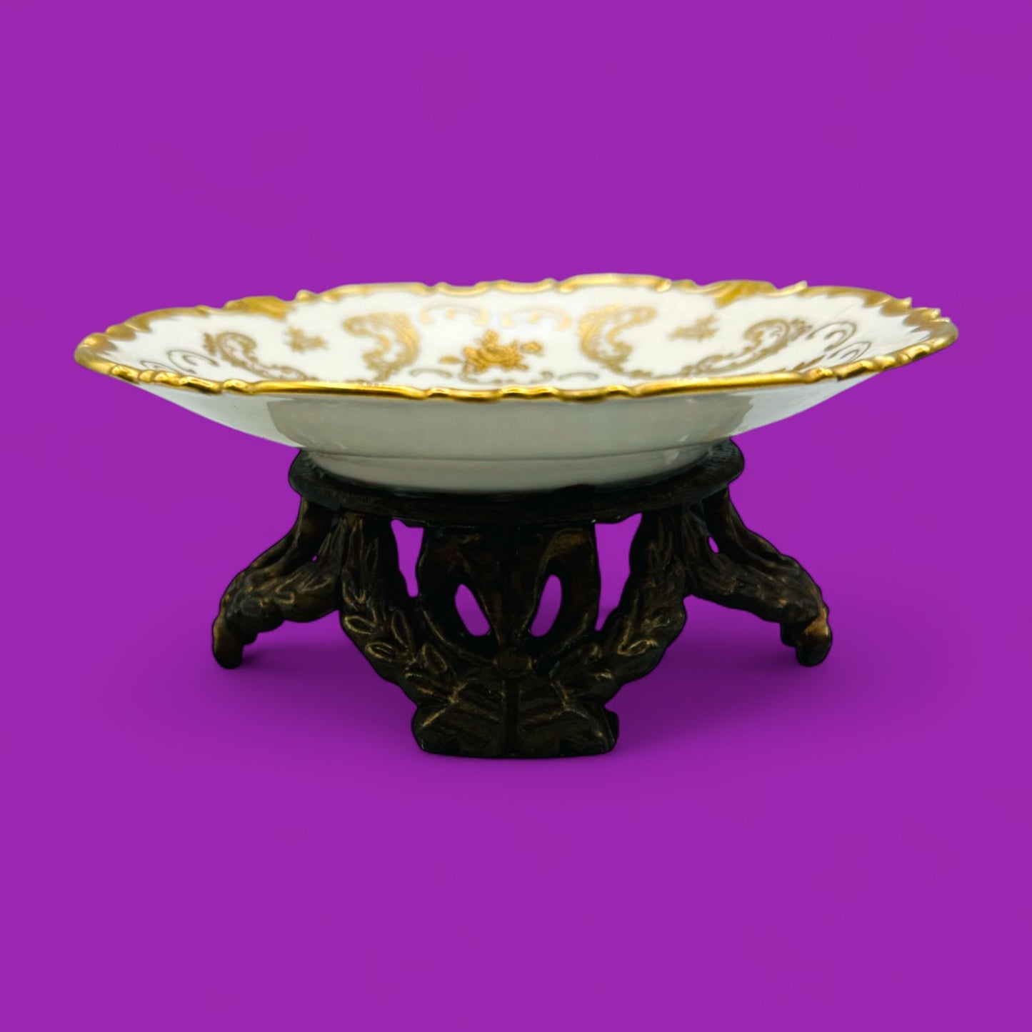 Vintage Porcelain Dish with Gold Trim – Hollywood Regency Style - MCM