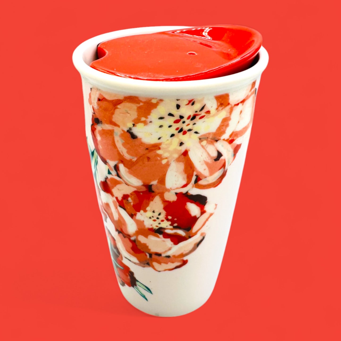 Starbucks Floral Ceramic Travel Mug with Red Lid Replacement Mug