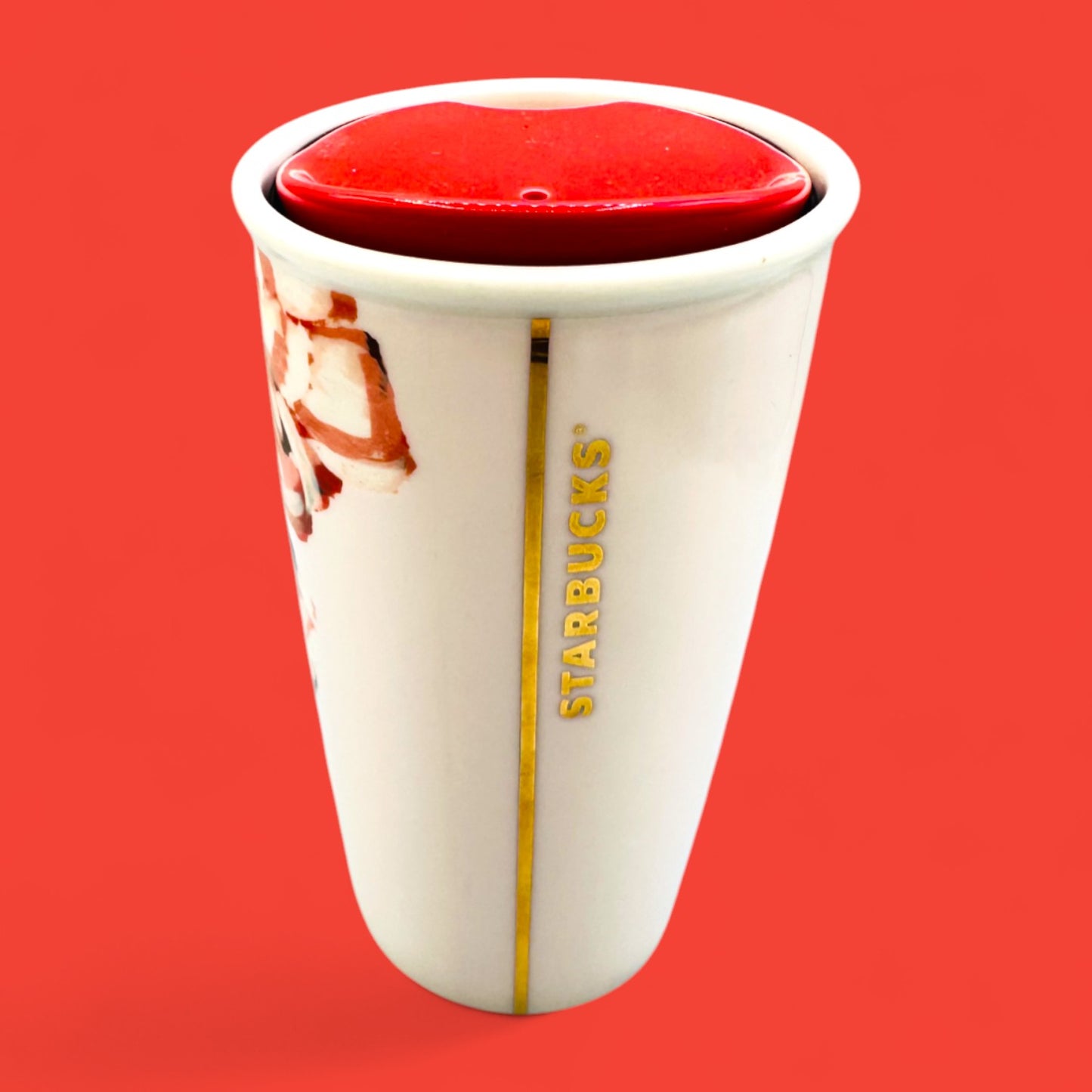 Starbucks Floral Ceramic Travel Mug with Red Lid Replacement Mug