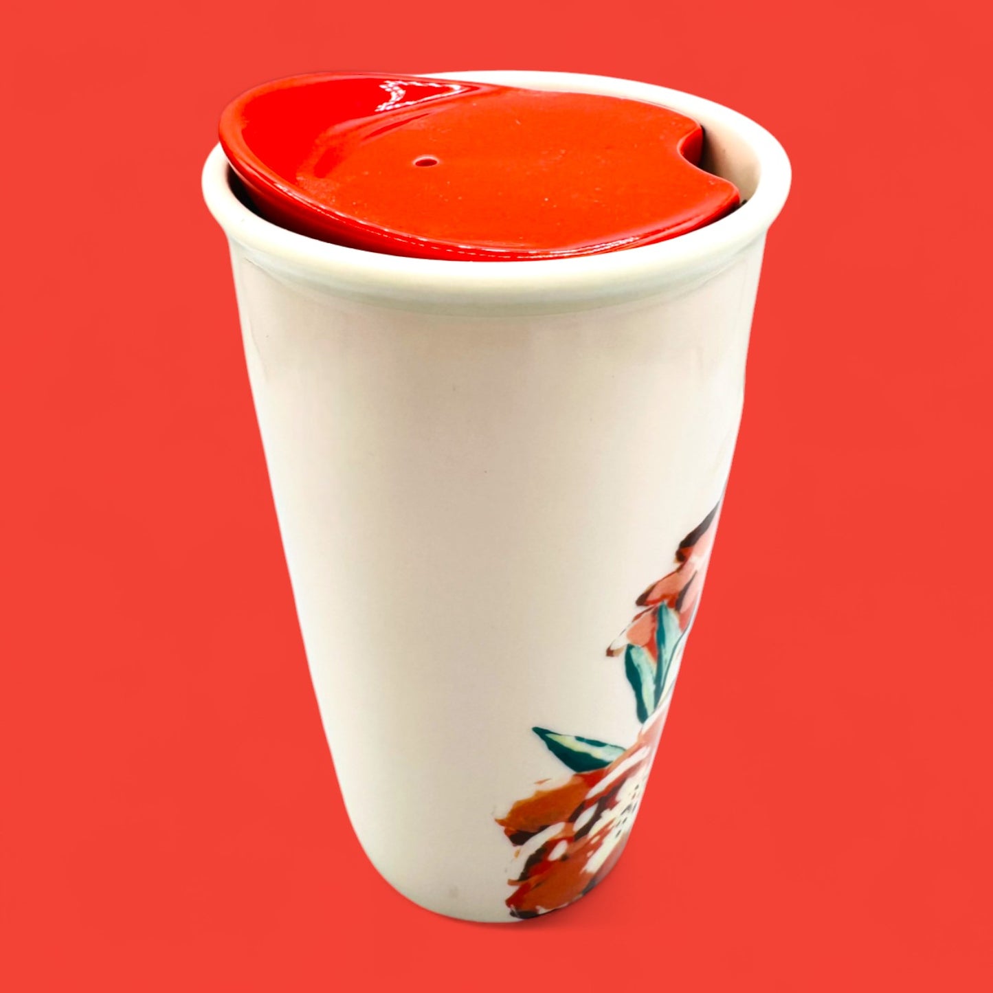 Starbucks Floral Ceramic Travel Mug with Red Lid Replacement Mug