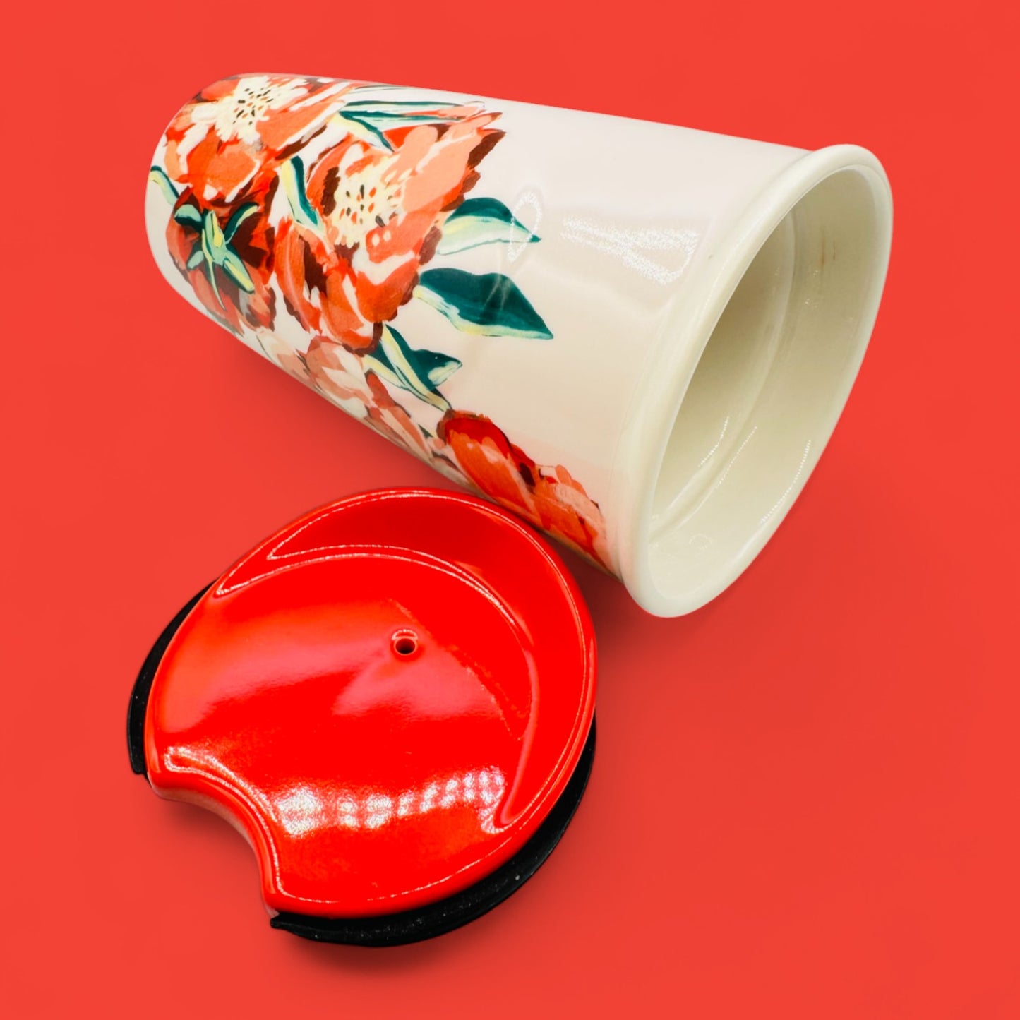 Starbucks Floral Ceramic Travel Mug with Red Lid Replacement Mug