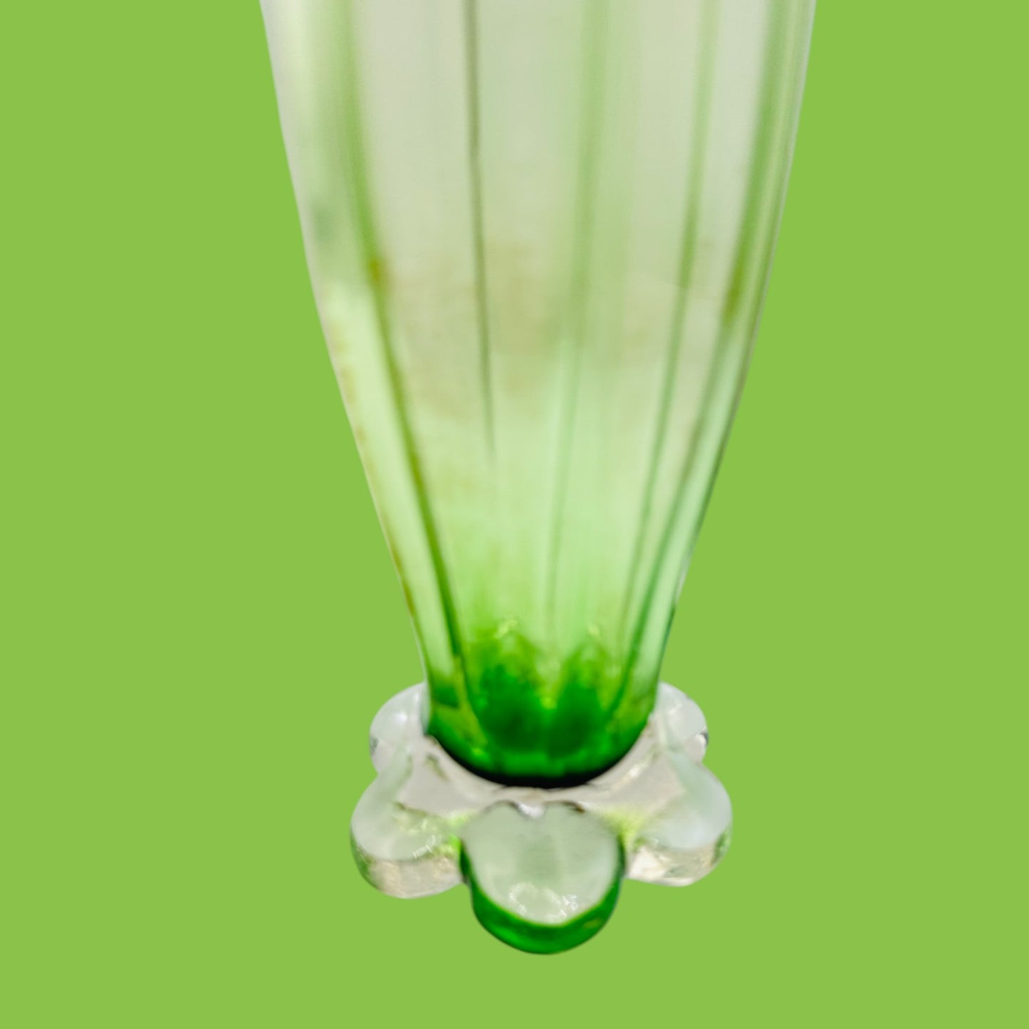 Vintage Green Glass Vase Art Deco Sterling Silver Rim