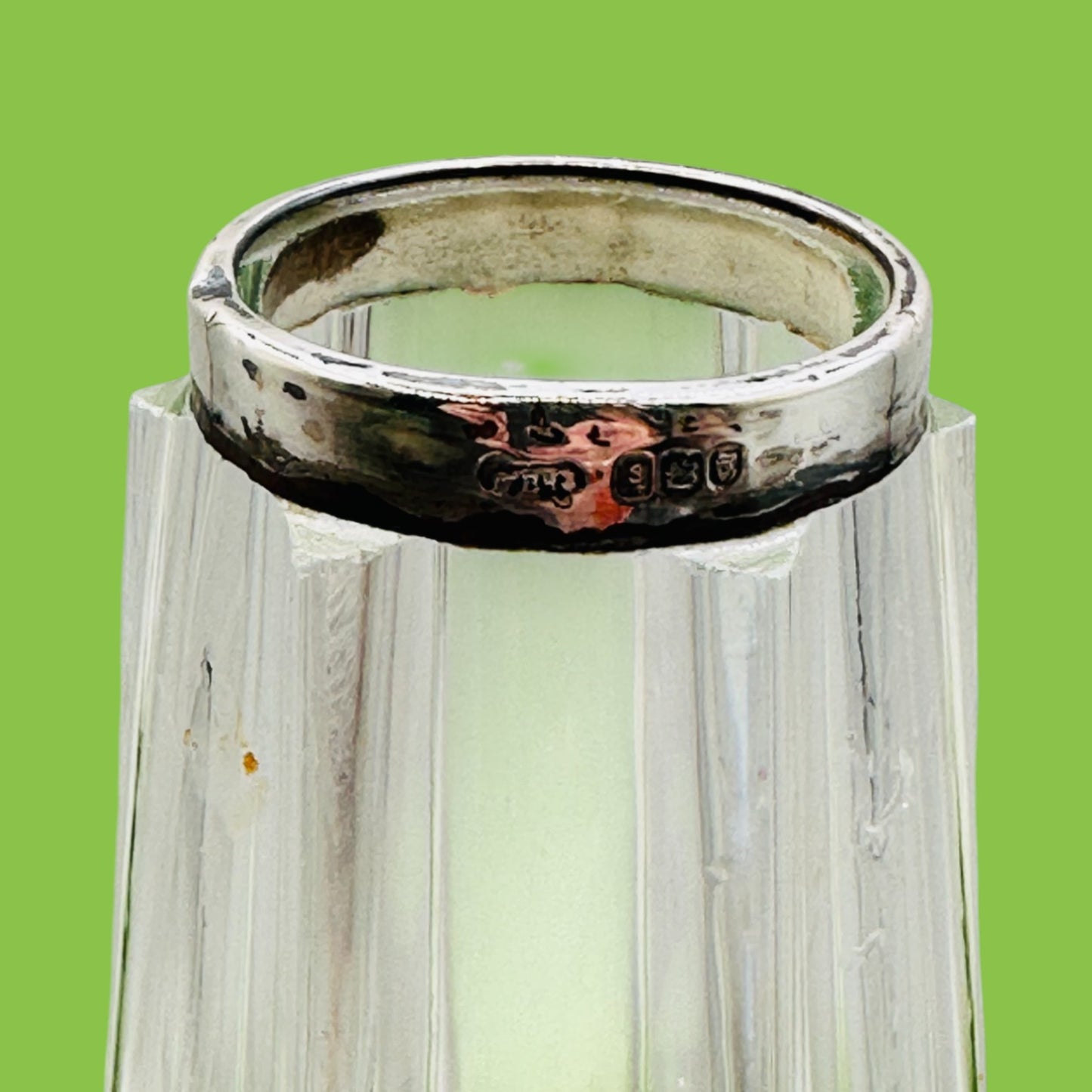 Vintage Green Glass Vase Art Deco Sterling Silver Rim