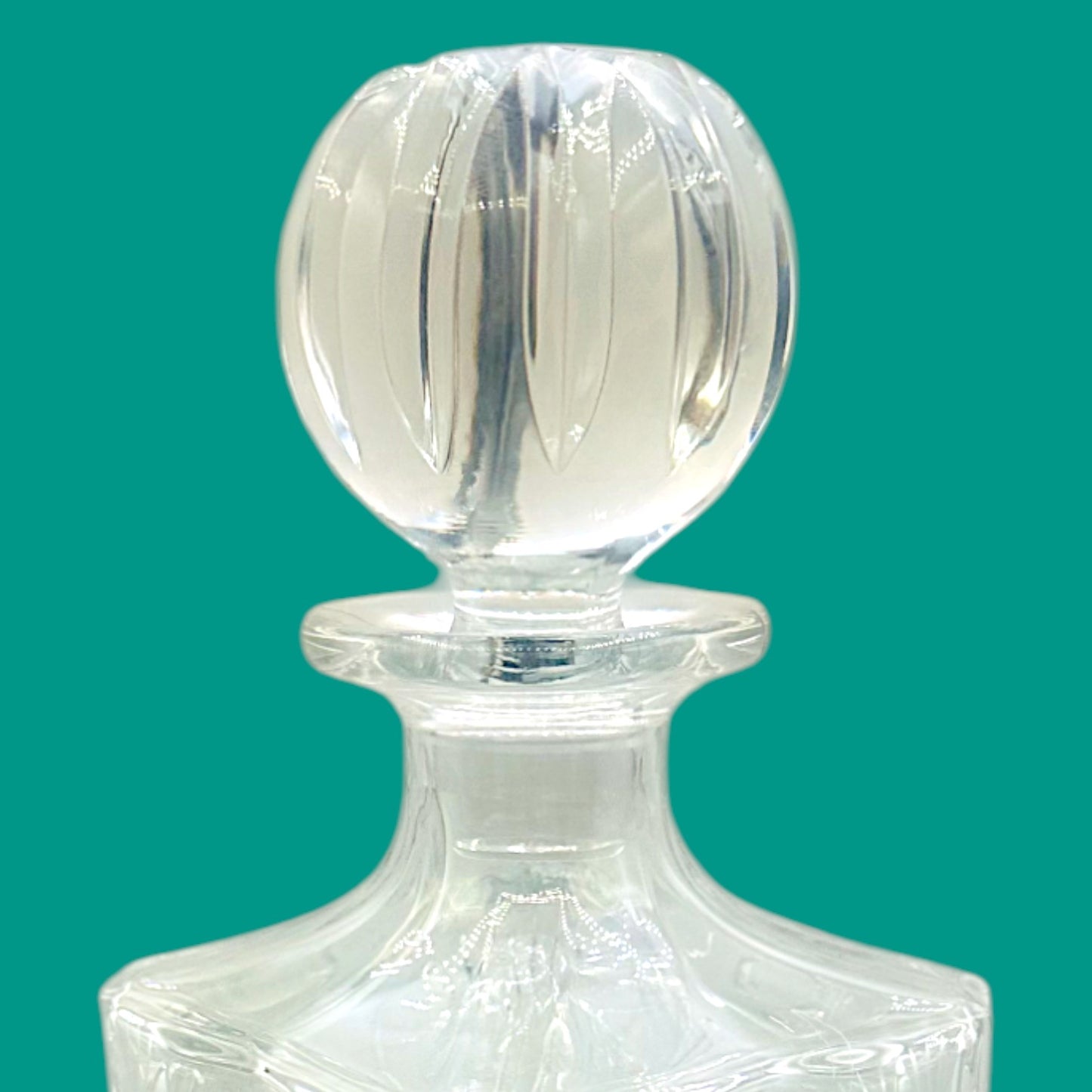 Vintage Crystal Whiskey Decanter – Mid-Century Rectangle Barware with Pinwheel Cut