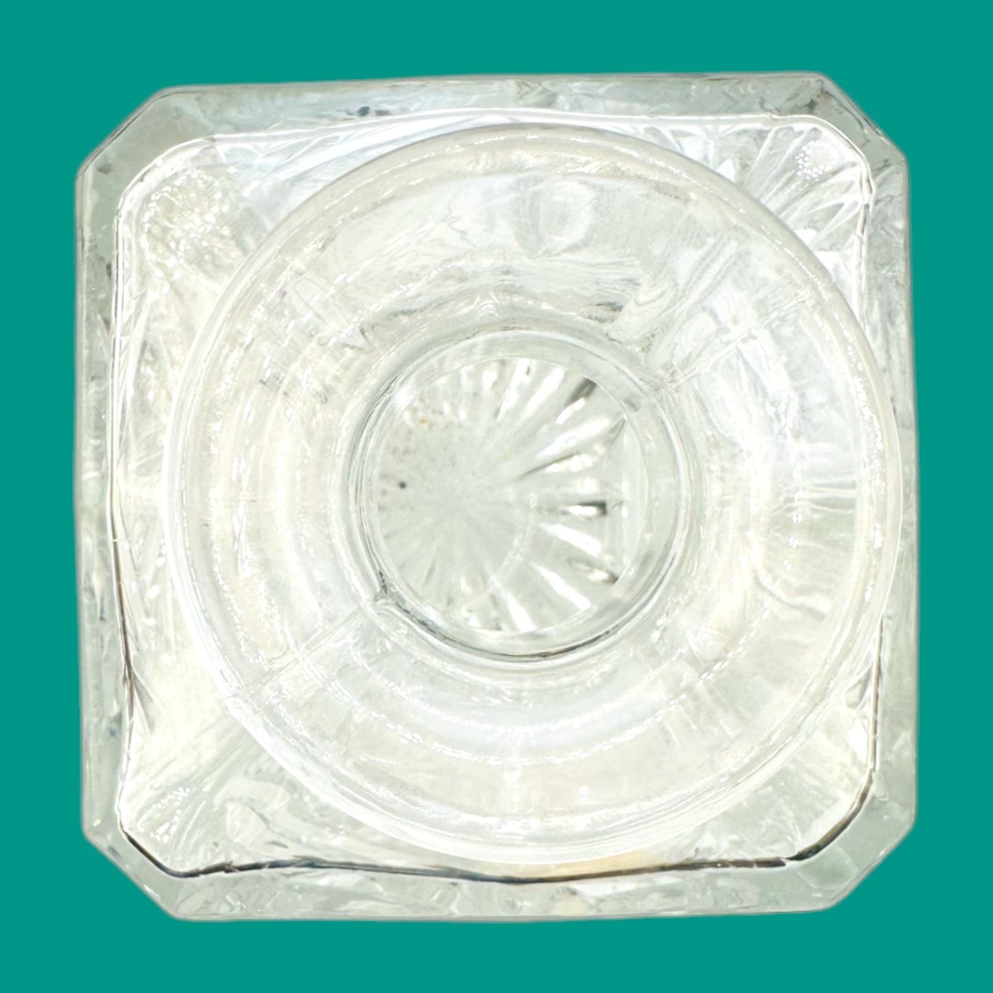 Vintage Crystal Whiskey Decanter – Mid-Century Rectangle Barware with Pinwheel Cut