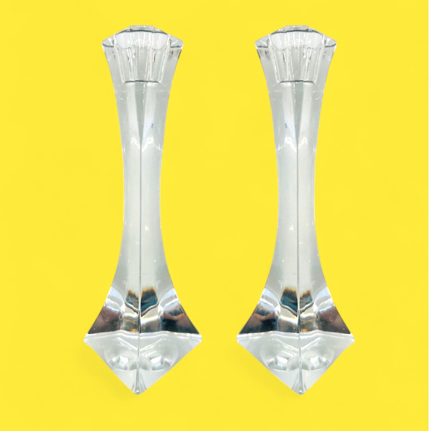 Vintage Thomas Webb Crystal Candlesticks – Triangular British Glass Pair
