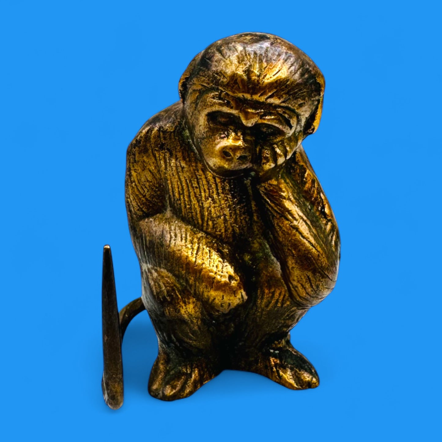 Vintage Brass Monkey Statue – Thinking Monkey Figurine